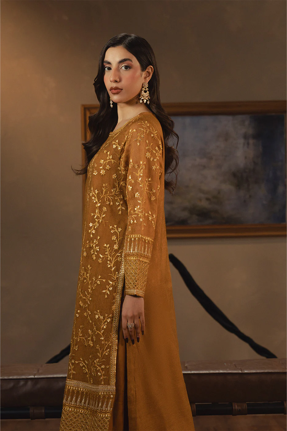 3 PIECE EMBROIDERED COTTON NET SUIT (LUXURY PRET) - Image 5