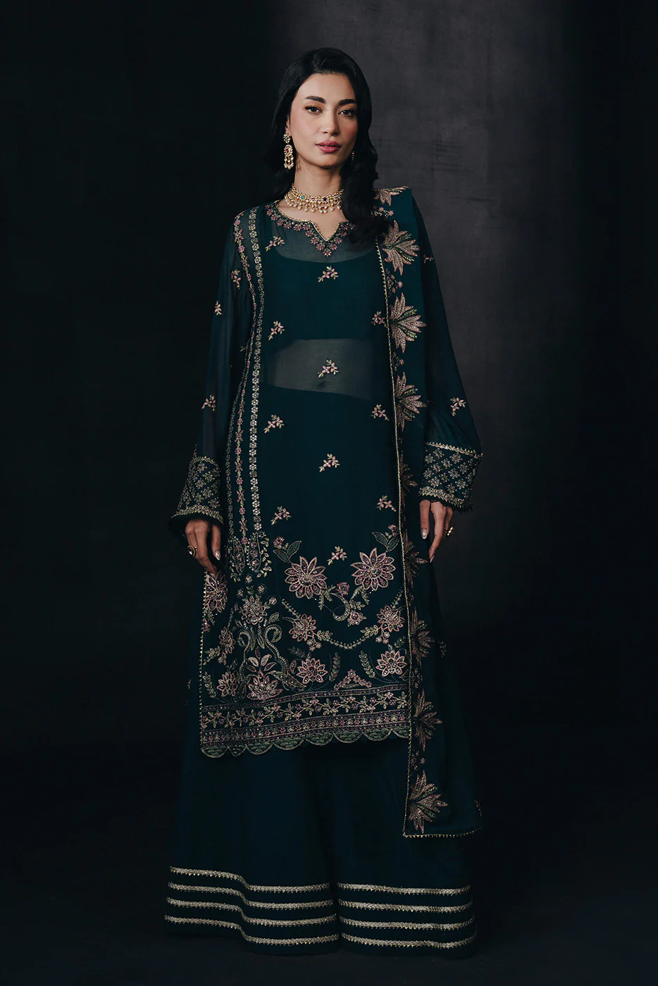 4 PIECE EMBROIDERED CHIFFON SUIT-SAPPHIRE WHISPER (UNSTITCHED) - Image 2