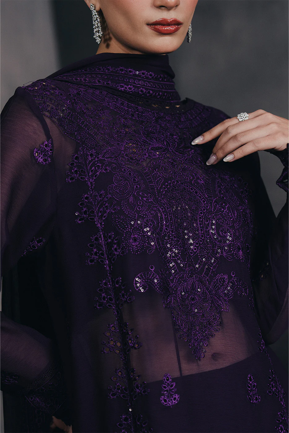 4 PIECE EMBROIDERED CHIFFON SUIT-EMINENCE GLOW (UNSTITCHED) - Image 2