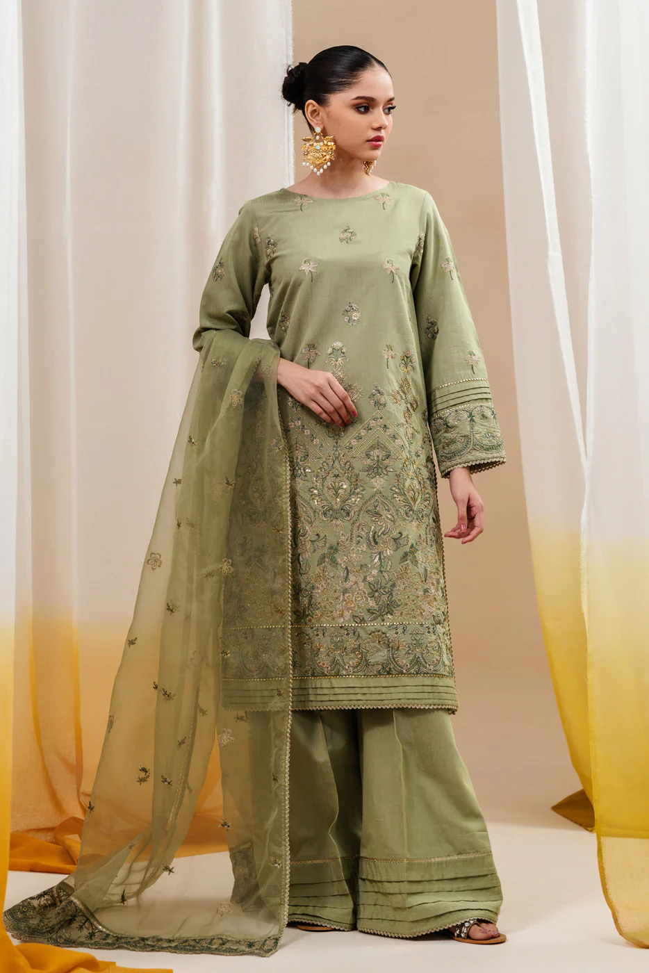3 PIECE EMBROIDERED TWO TONE SUIT-ARTIC SAGE (UNSTITCHED) - Image 2