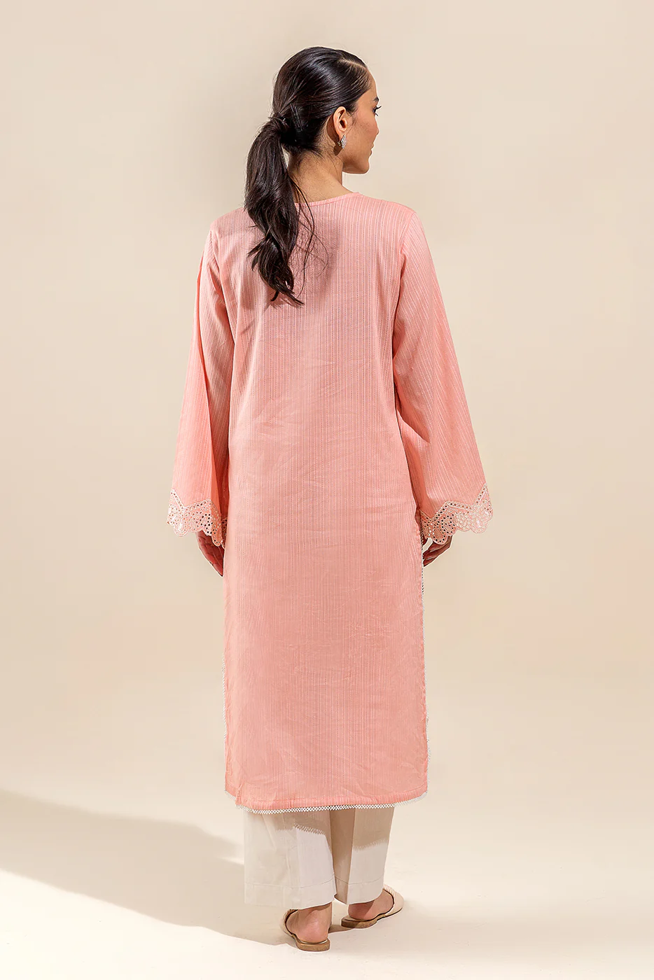 1 PIECE EMBROIDERED LENO KARRA SHIRT-CORAL FLORAL(UNSTITCHED) - Image 5