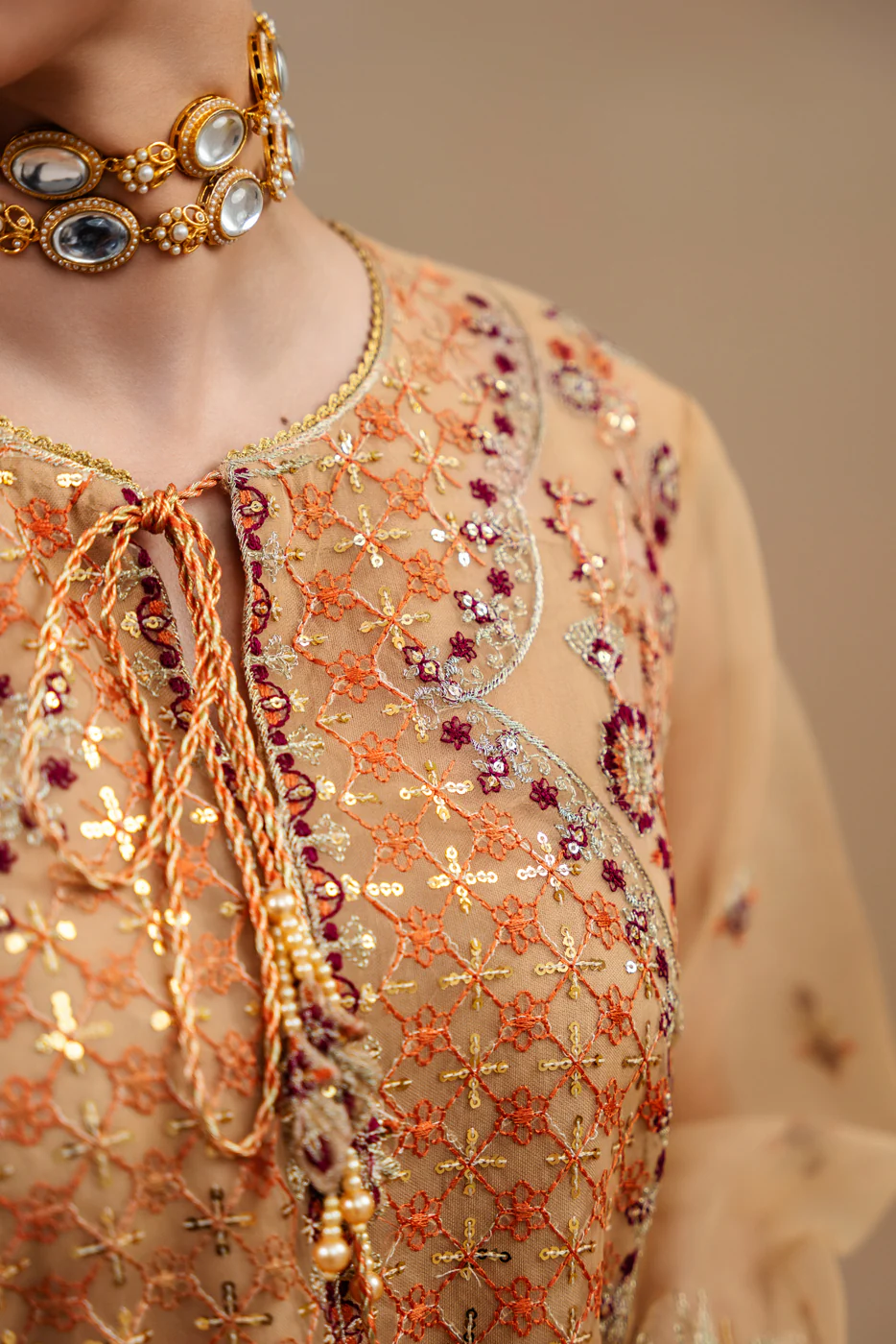 4 PIECE EMBROIDERED ORGANZA SUIT-SAFFRON BLOSSOM (UNSTITCHED) - Image 4