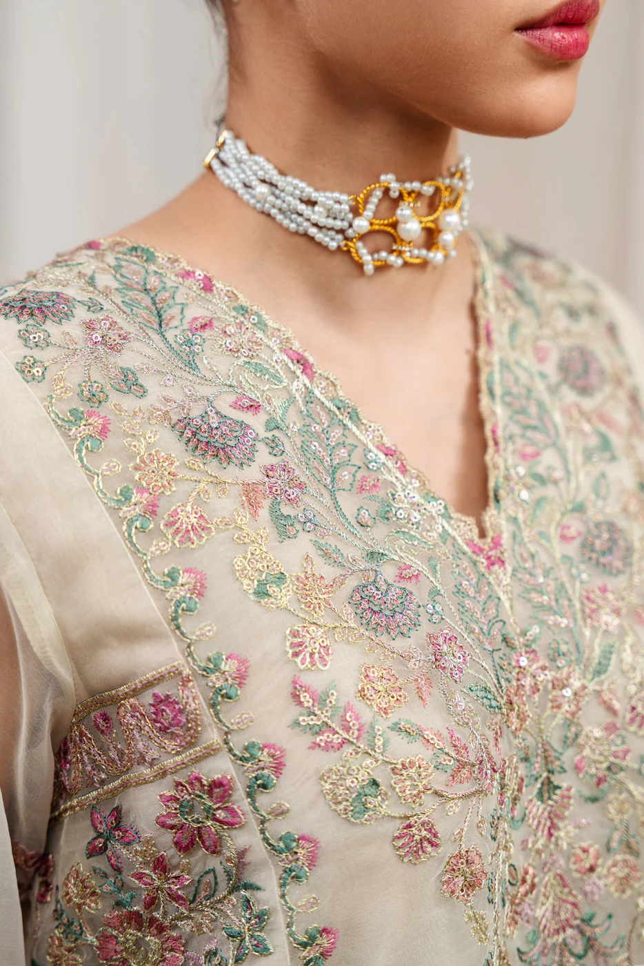4 PIECE EMBROIDERED ORGANZA SUIT-SUMMER DEW (UNSTITCHED) - Image 4