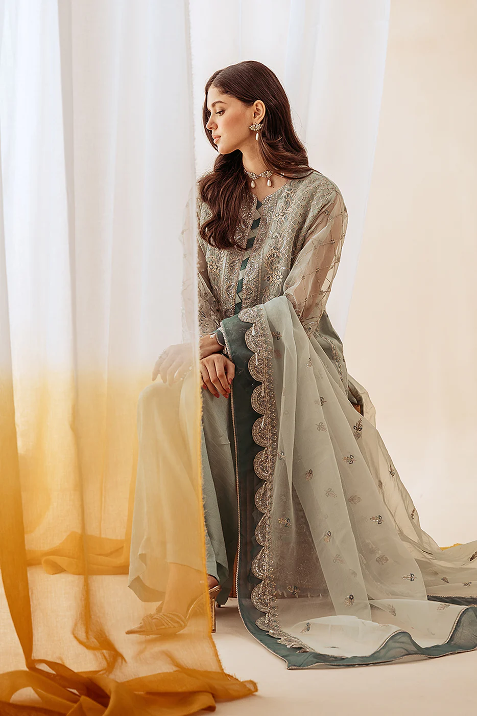 4 PIECE EMBROIDERED ORGANZA SUIT-MINT SPRING (UNSTITCHED) - Image 4