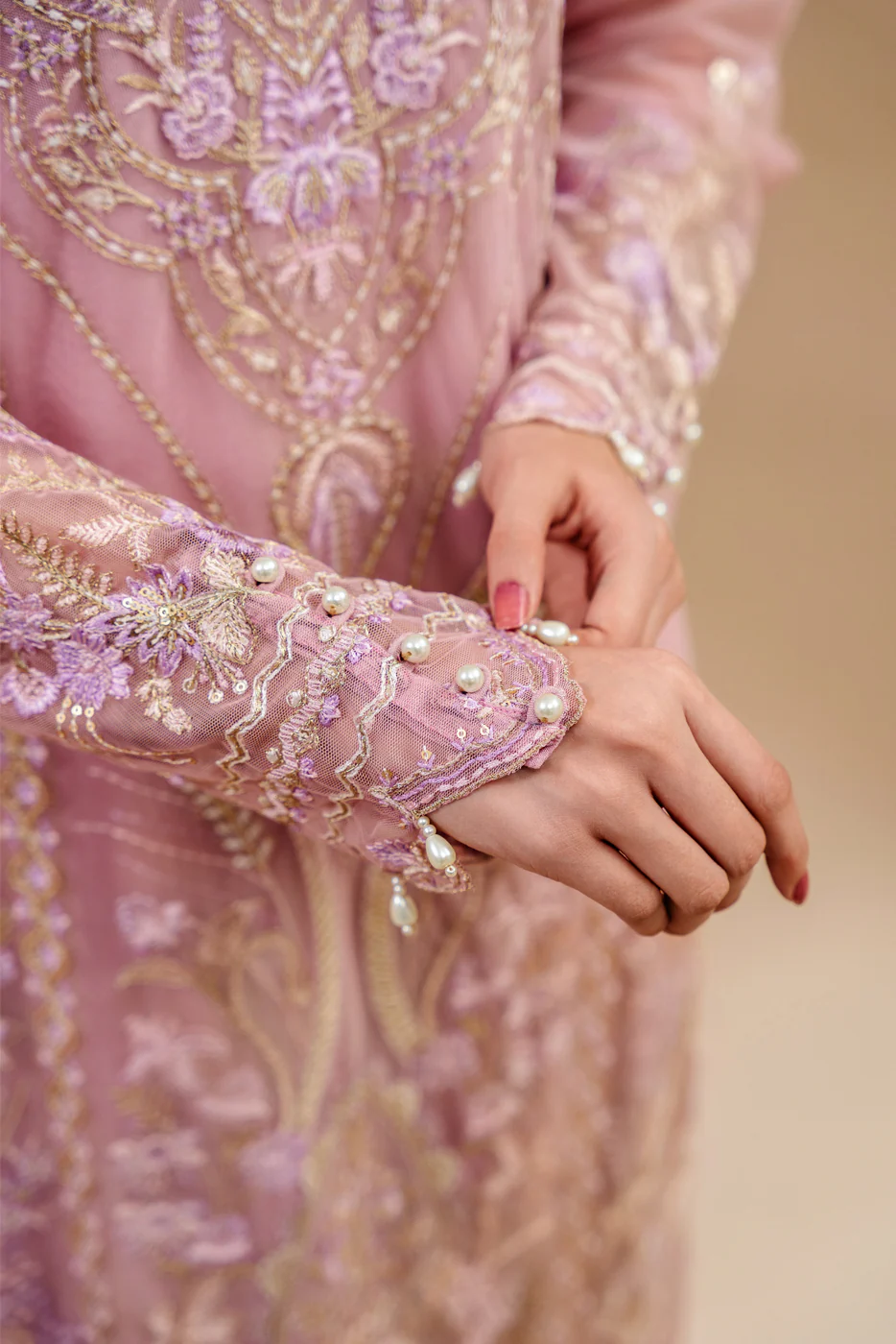 4 PIECE EMBROIDERED ORGANZA NET SUIT-PINK AURA (UNSTITCHED) - Image 5