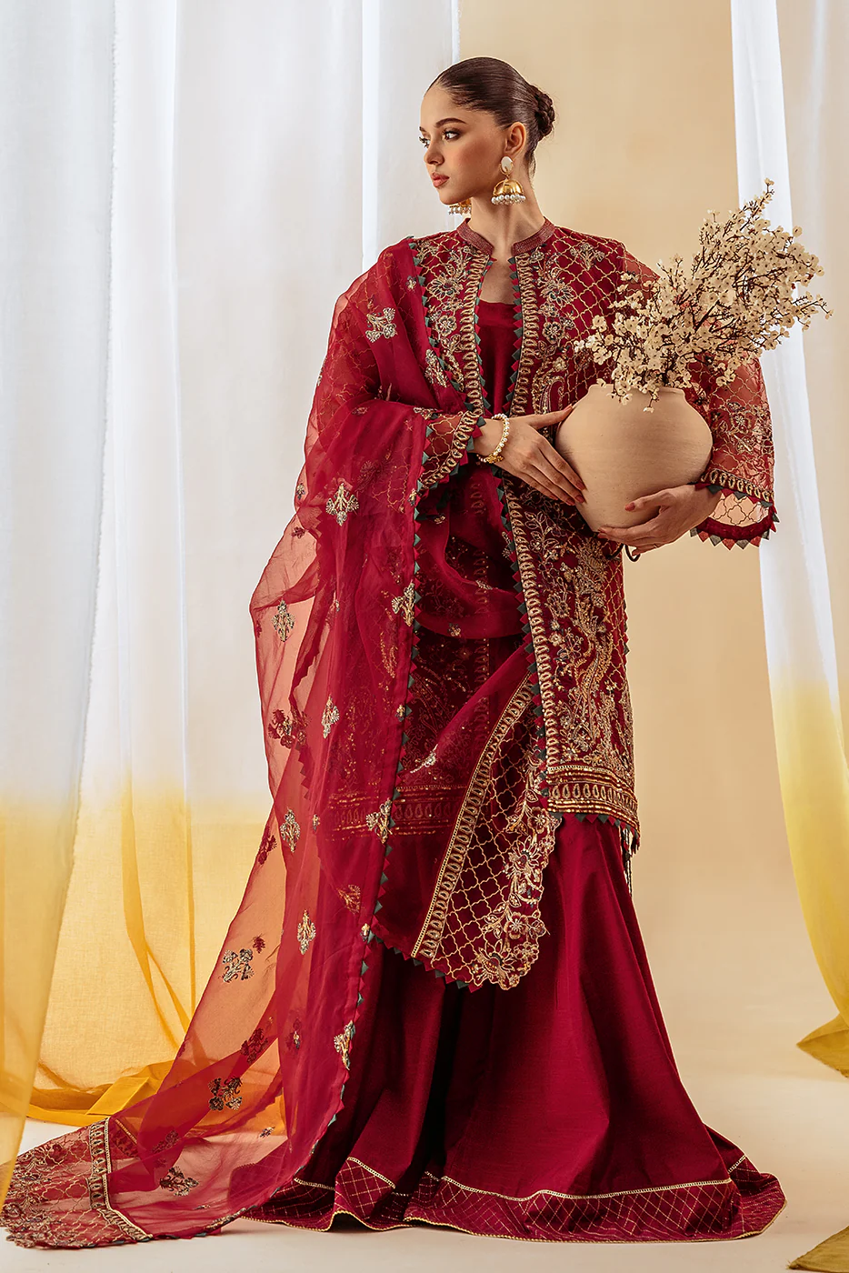 4 PIECE EMBROIDERED ORGANZA SUIT-EXQUISITE RUBY (UNSTITCHED) - Image 2