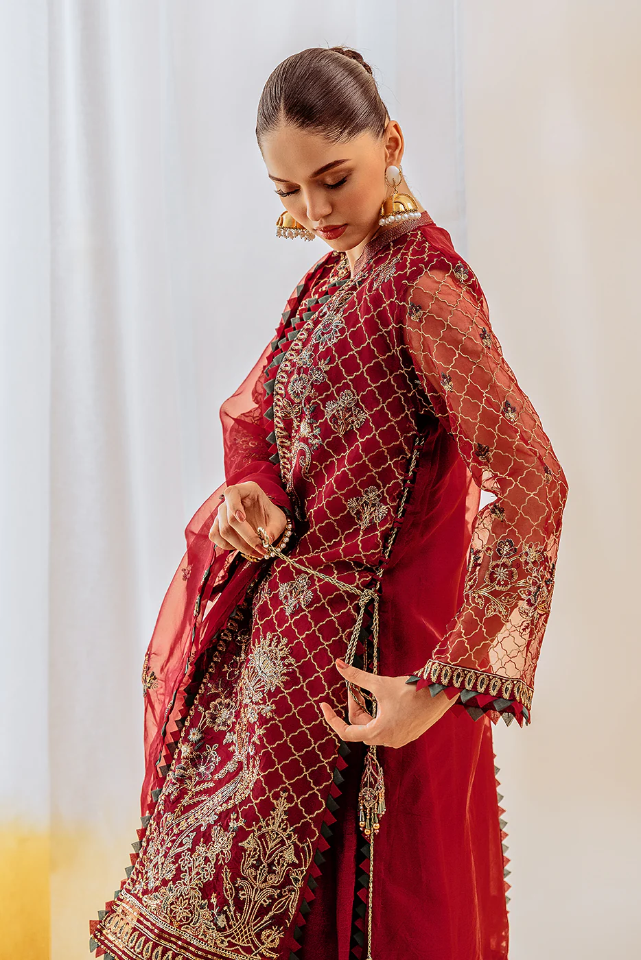 4 PIECE EMBROIDERED ORGANZA SUIT-EXQUISITE RUBY (UNSTITCHED) - Image 4