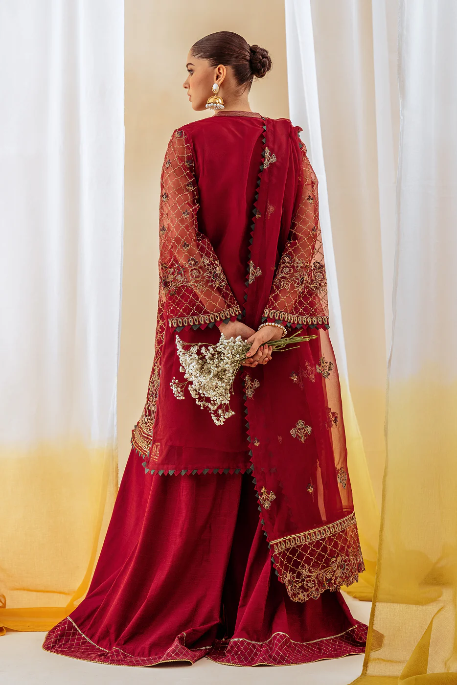 4 PIECE EMBROIDERED ORGANZA SUIT-EXQUISITE RUBY (UNSTITCHED) - Image 7