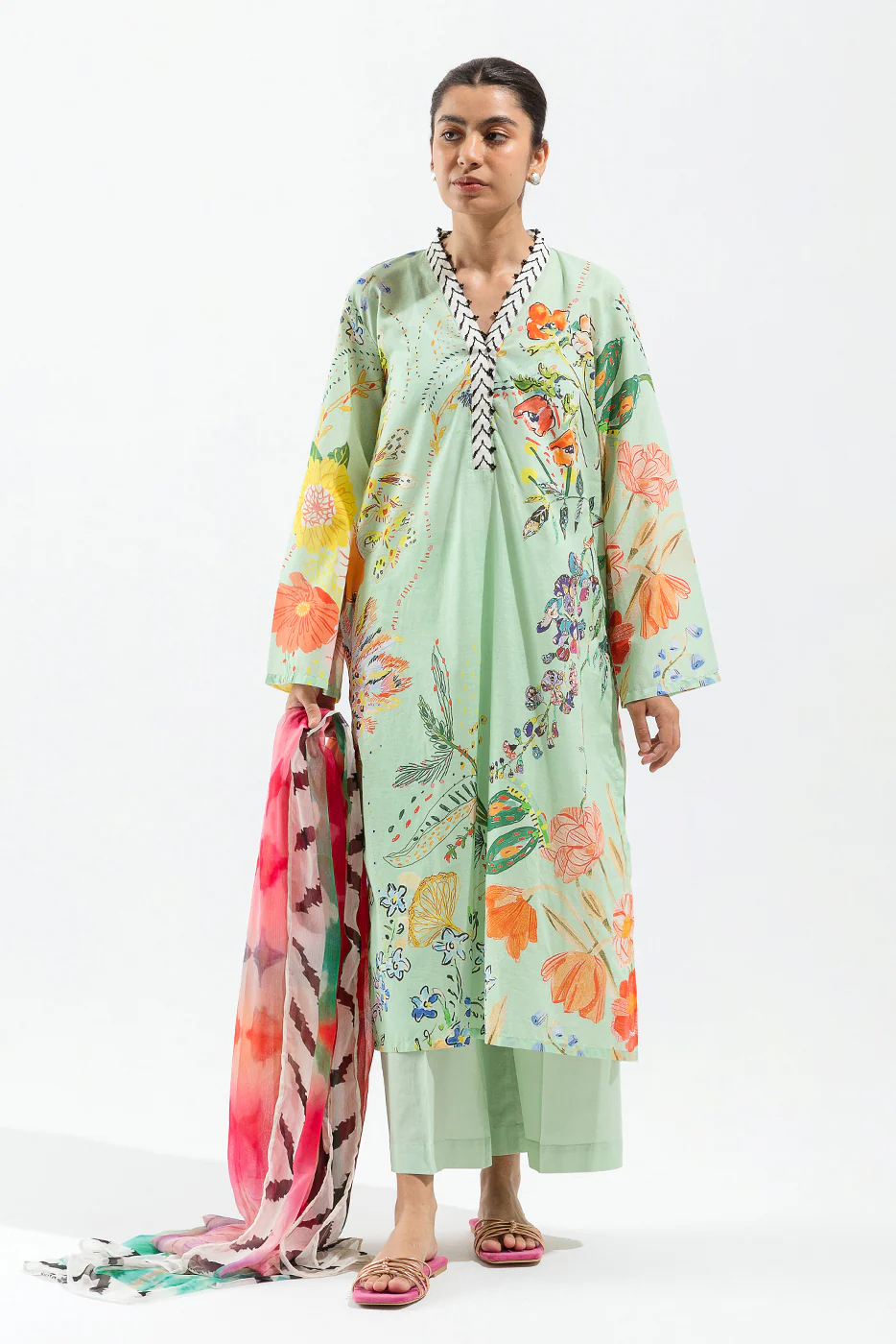 3 PIECE - PRINTED LAWN SUIT - MINT VOYAGE - Image 2