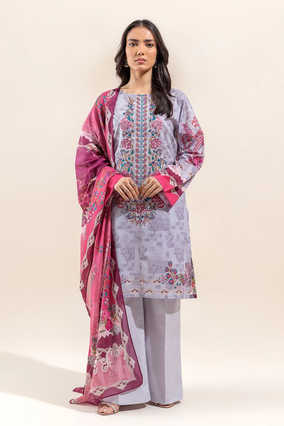 3 PIECE - EMBROIDERED LAWN SUIT - ZENITH PLUM (UNSTITCHED) - Image 2
