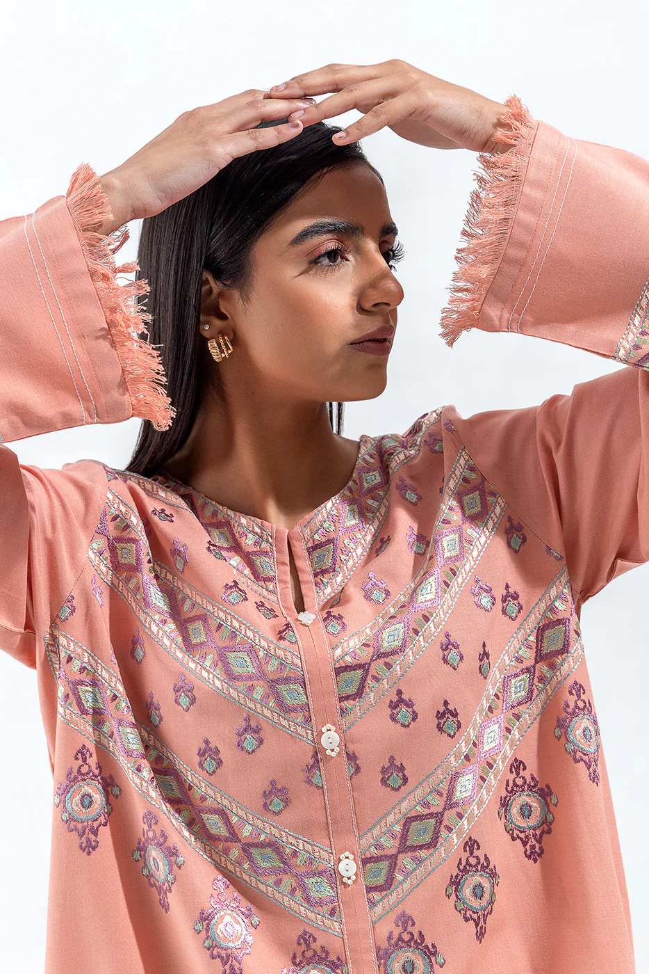 2 PIECE EMBROIDERED CHAMBREY SUIT(PRET) - Image 2