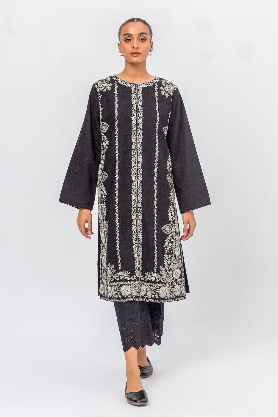 EMBROIDERED KHADDAR JACQUARD SHIRT (PRET) - Image 2