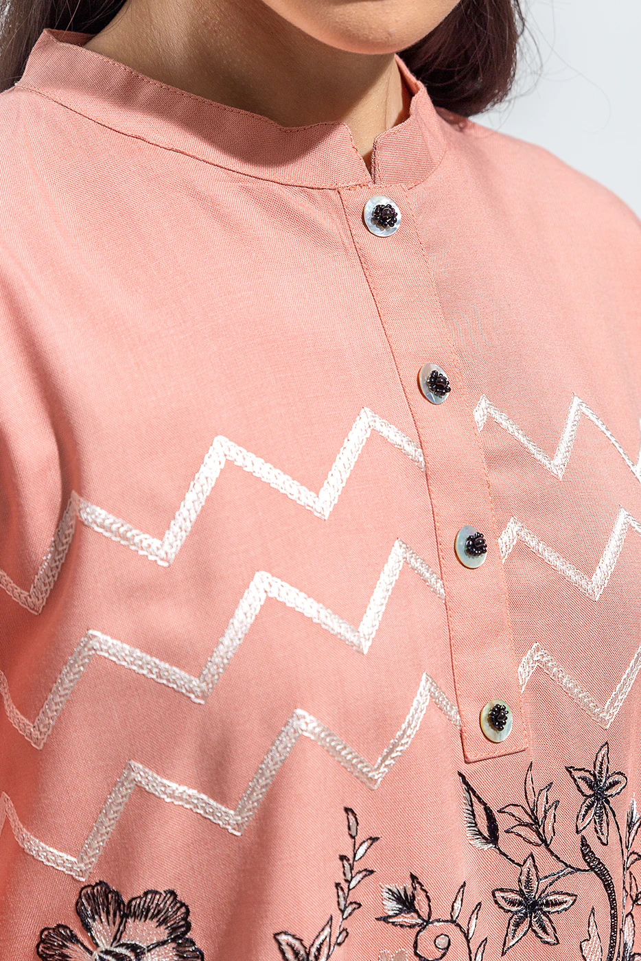 EMBROIDERED CHAMBREY SHIRT (PRET) - Image 2