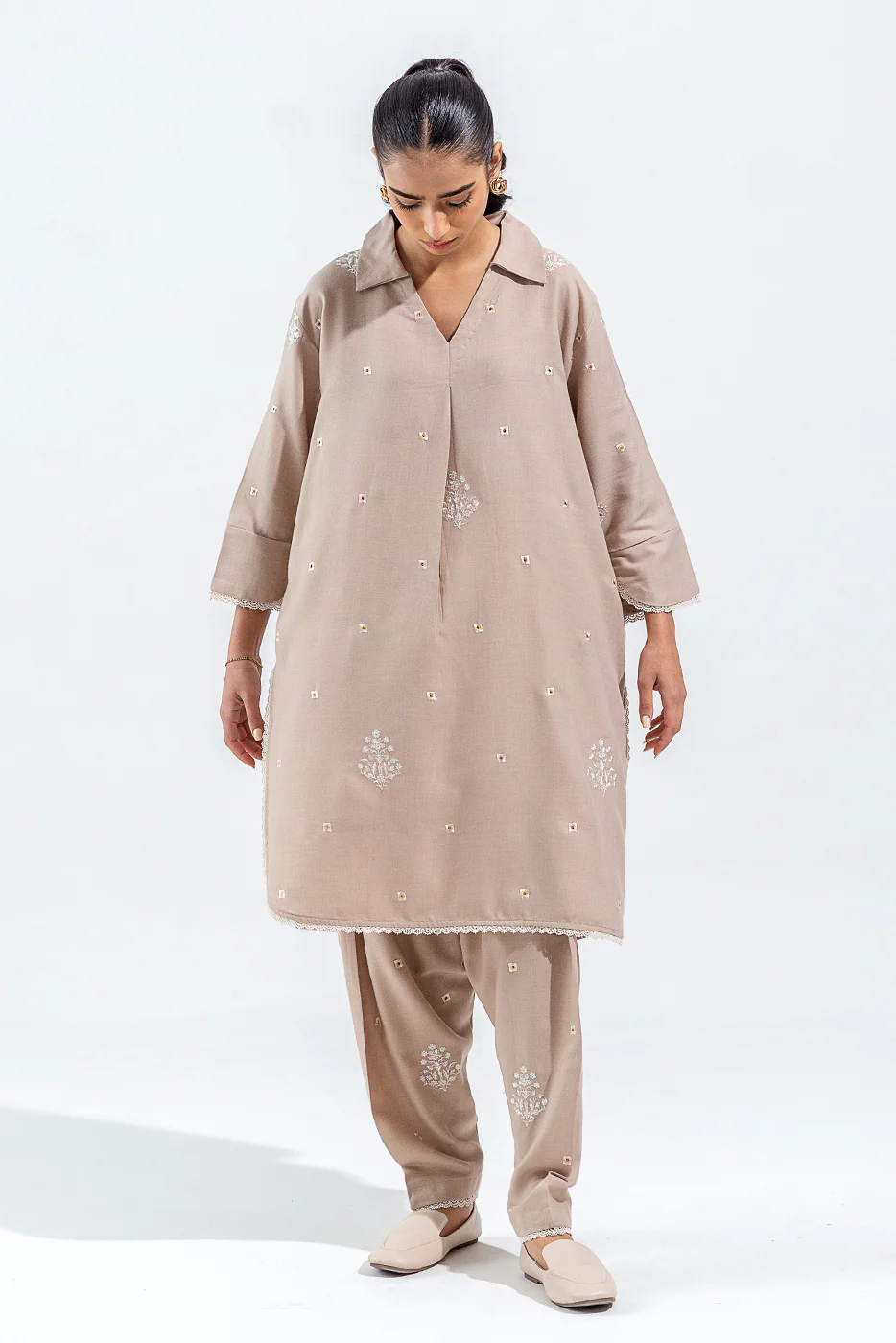 2 PIECE EMBROIDERED TWILL SUIT (PRET) - Image 2