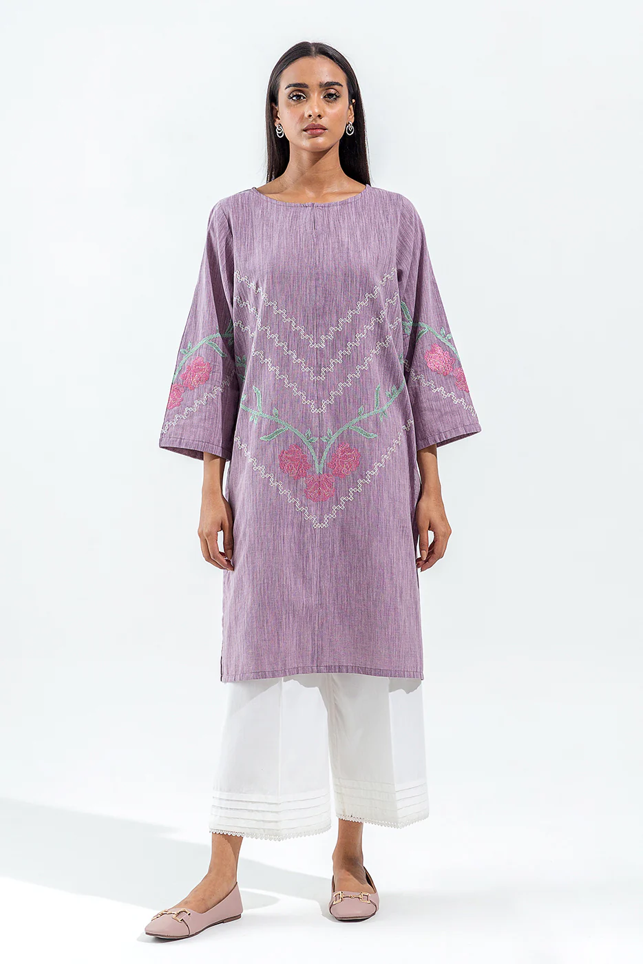 EMBROIDERED SLUB KHADDAR SHIRT (PRET) - Image 2