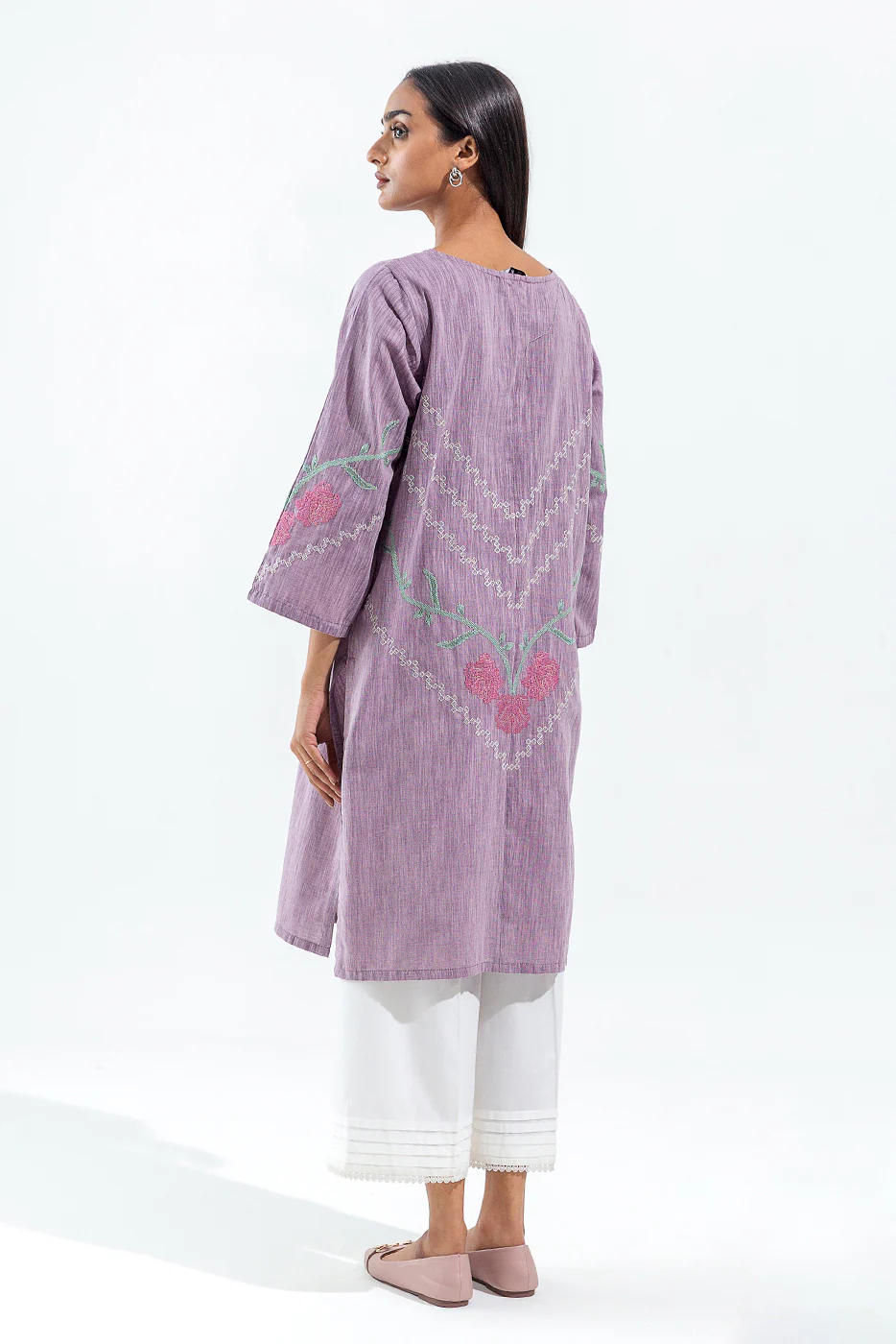 EMBROIDERED SLUB KHADDAR SHIRT (PRET) - Image 3