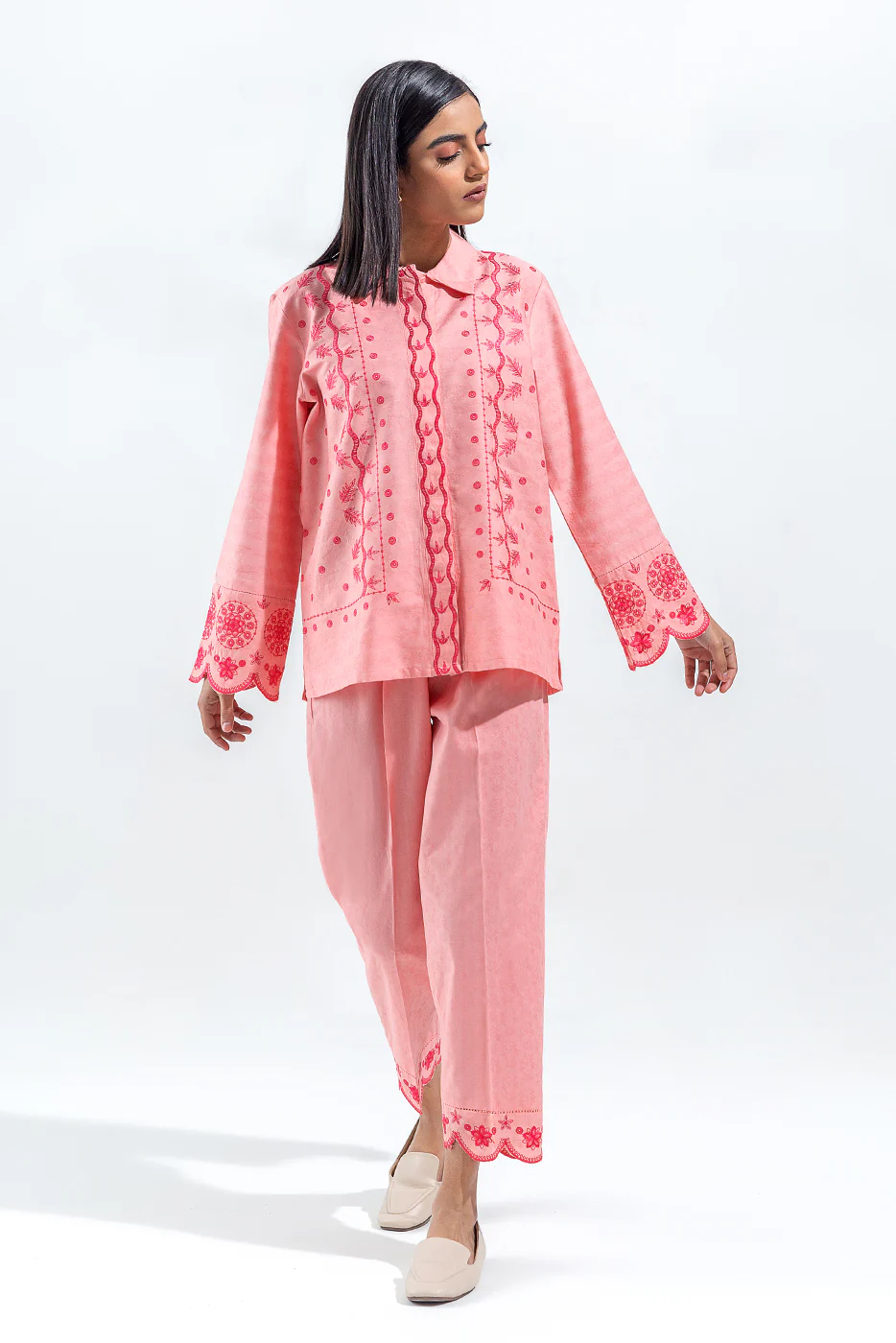 2 PIECE EMBROIDERED SELF JACQUARD SUIT(PRET) - Image 3