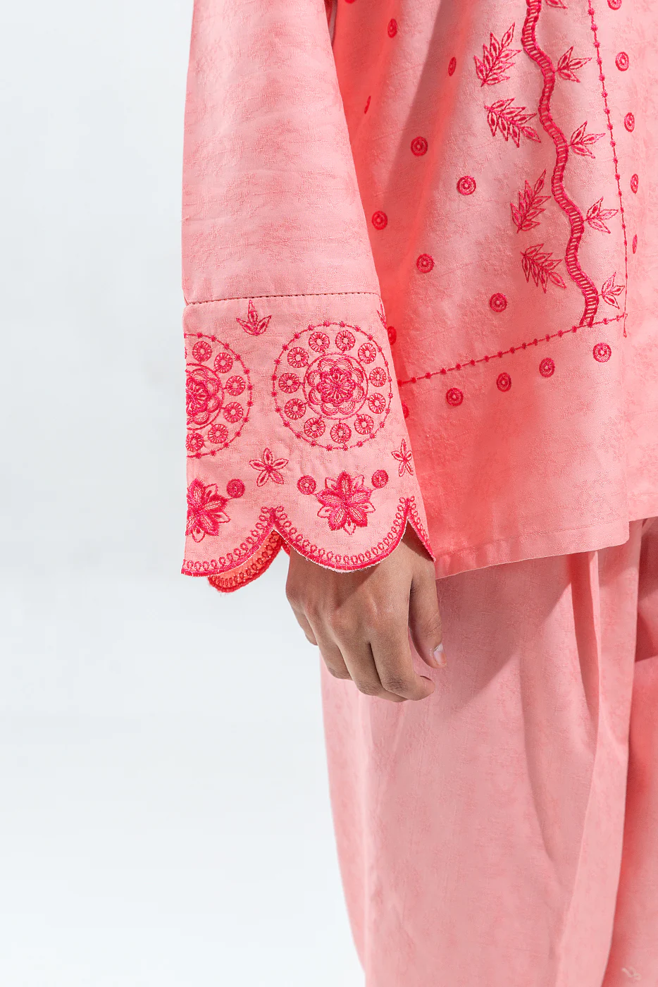 2 PIECE EMBROIDERED SELF JACQUARD SUIT(PRET) - Image 4
