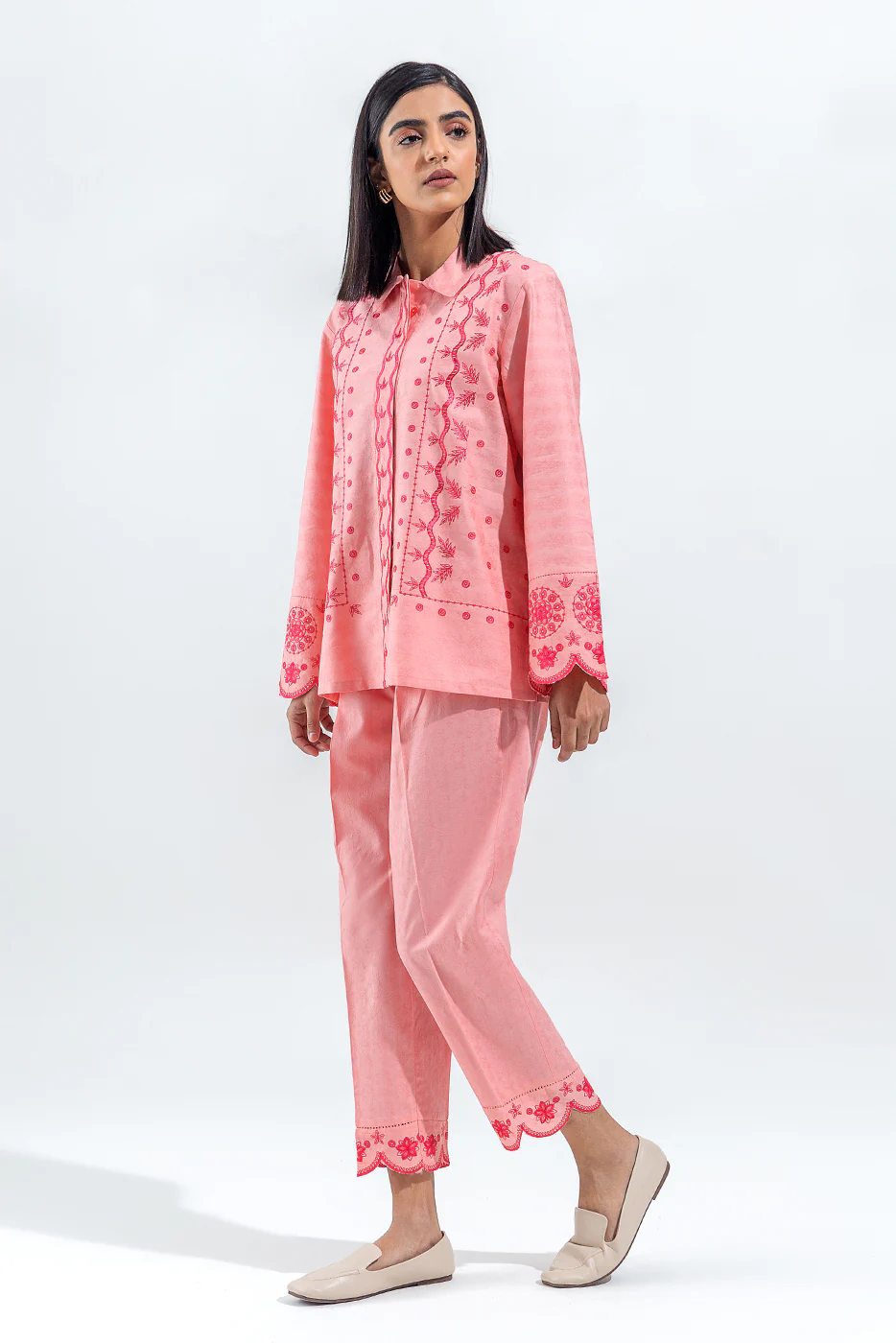 2 PIECE EMBROIDERED SELF JACQUARD SUIT(PRET) - Image 7