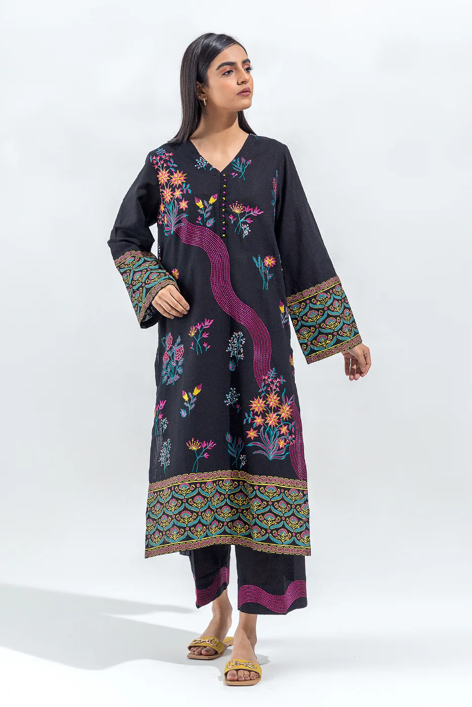 2 PIECE EMBROIDERED SLUB KHADDAR SHIRT(PRET) - Image 2