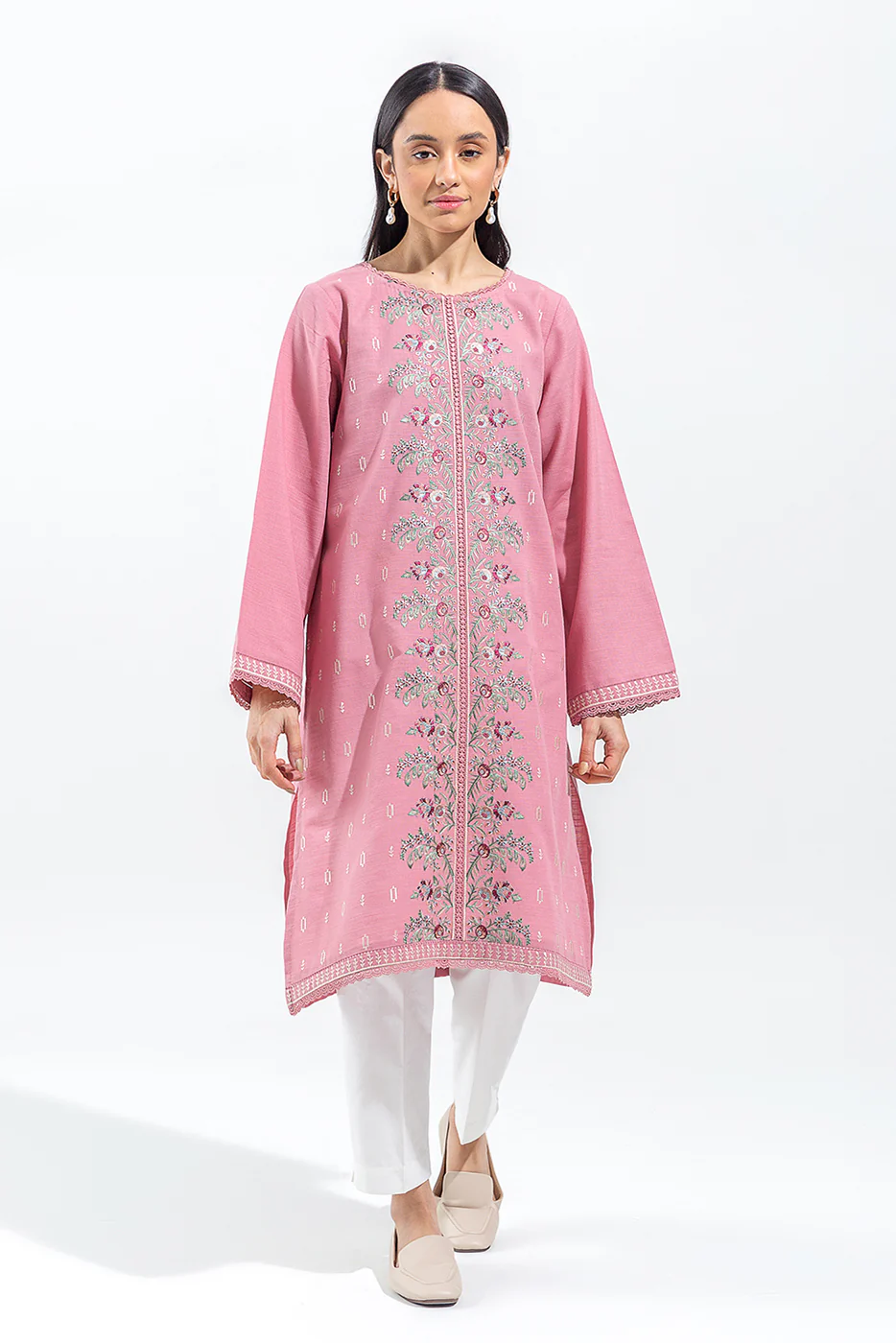 EMBROIDERED SLUB KHADDAR SHIRT (PRET) - Image 2