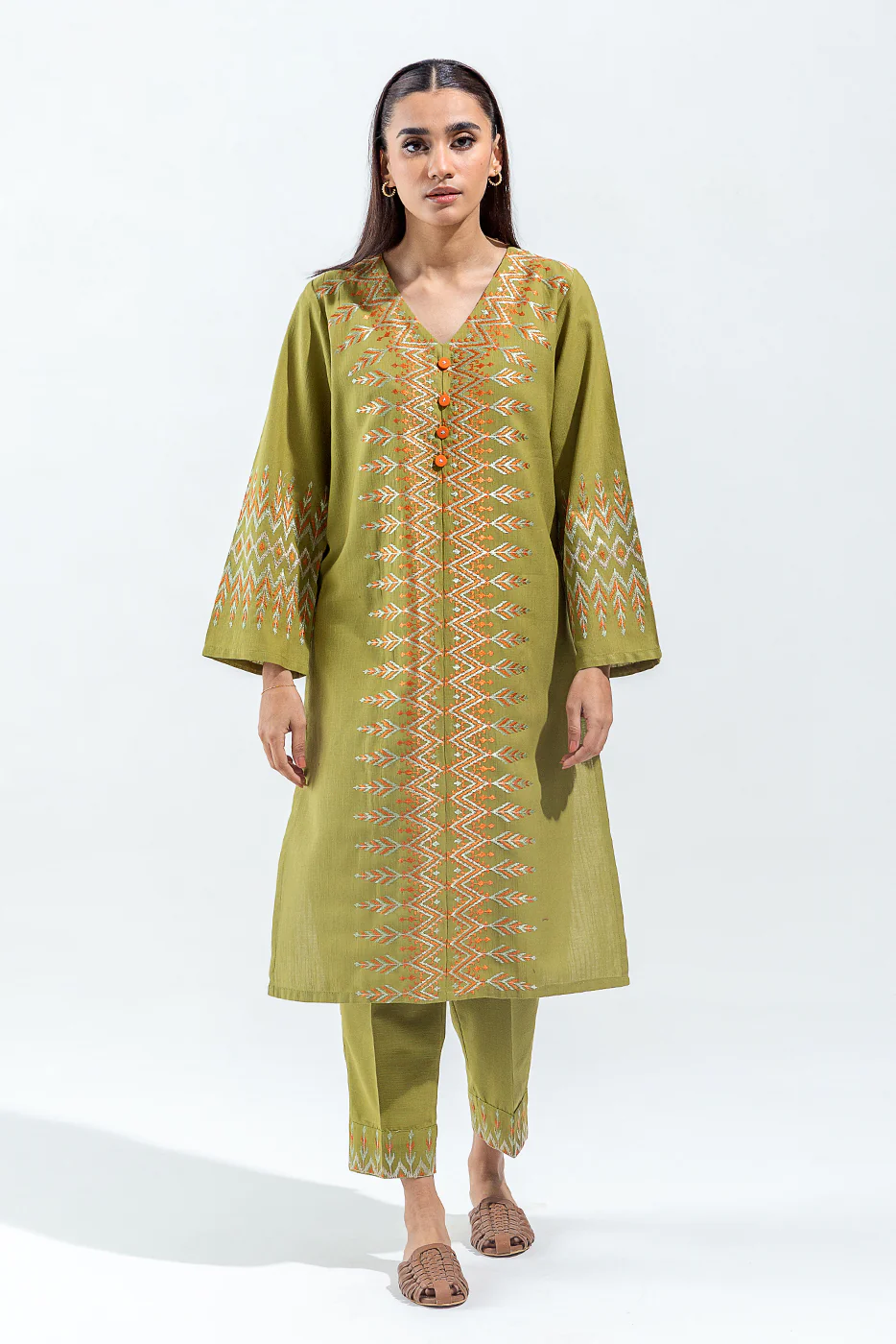 2 PIECE EMBROIDERED SLUB KHADDAR SUIT (PRET) - Image 2