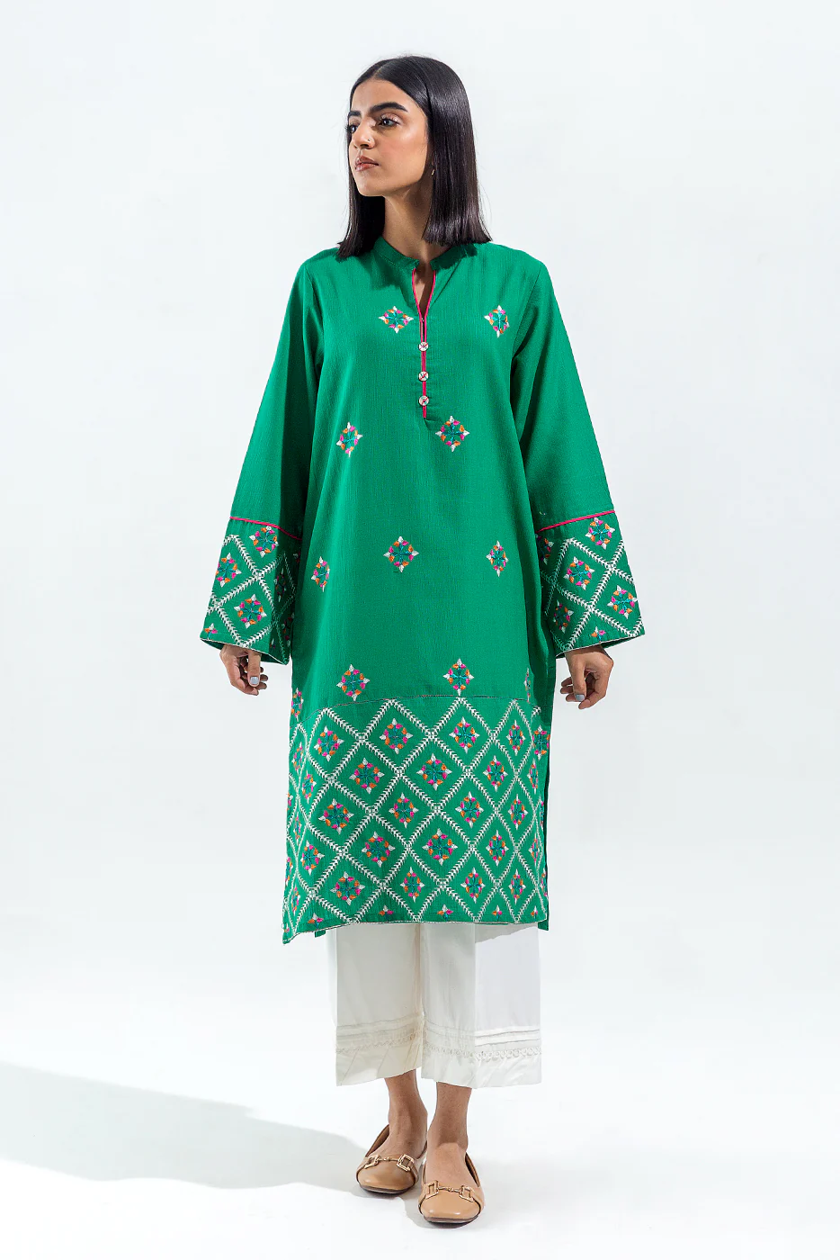 EMBROIDERED SLUB KHADDAR SHIRT (PRET) - Image 2