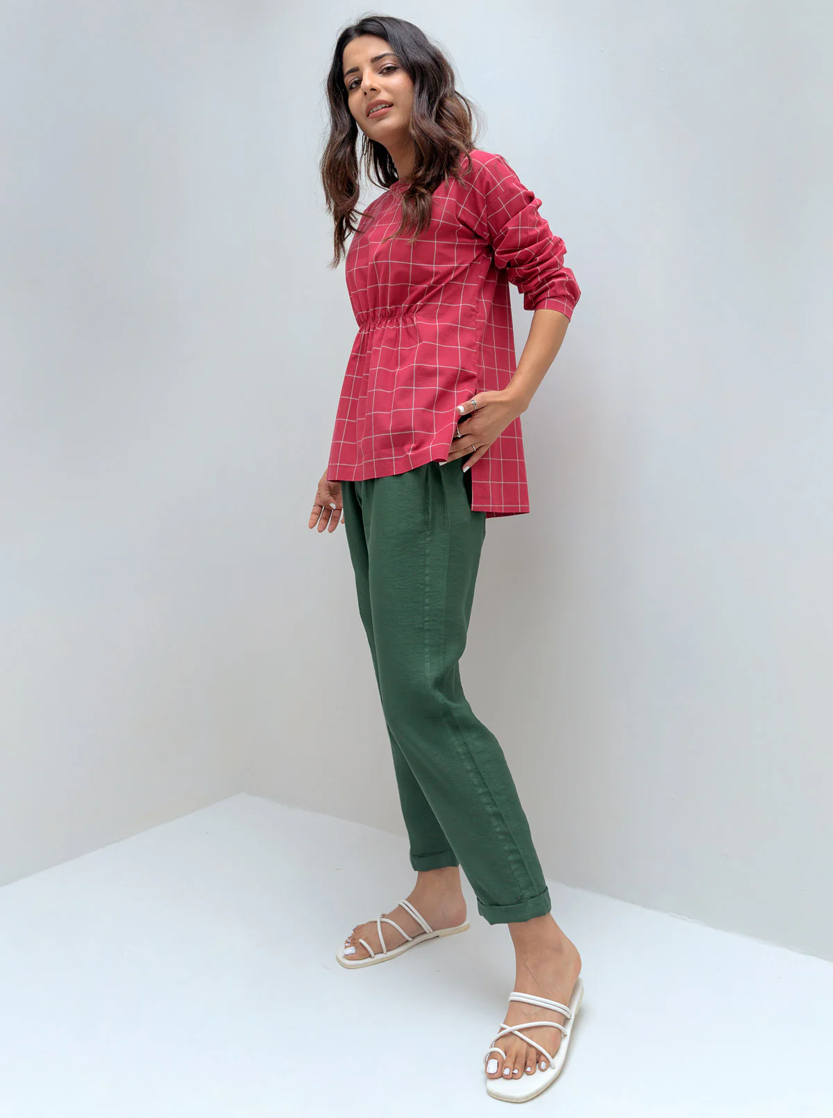 RED CHECK ELASTICATED WAIST SHIRT - Image 2