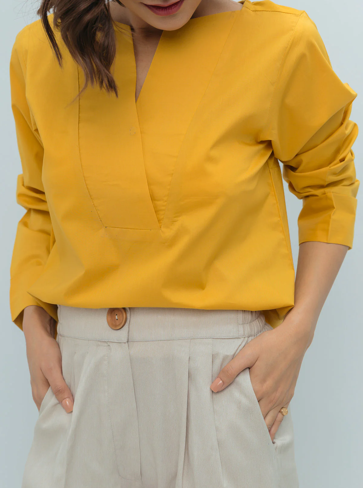 YELLOW POPLIN JERSEY COMBINATION TOP - Image 2