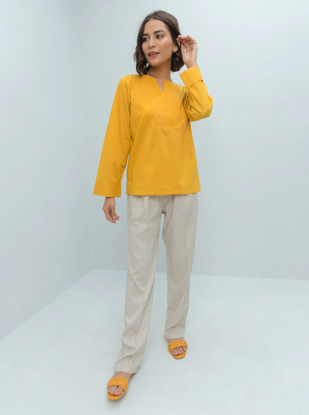 YELLOW POPLIN JERSEY COMBINATION TOP - Image 3