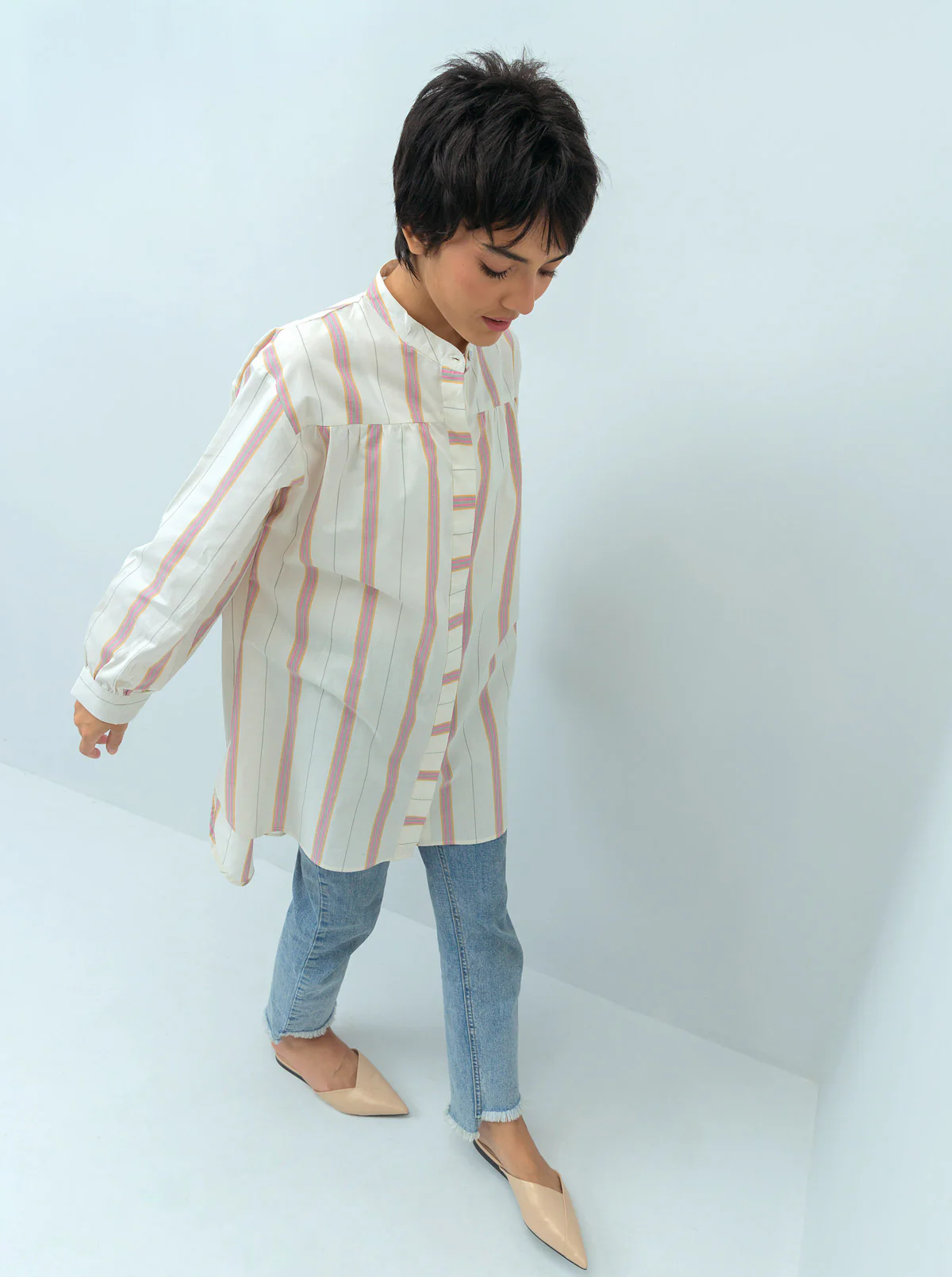 MULTI STRIPED GATHERED YOKE SHIRT - Image 3