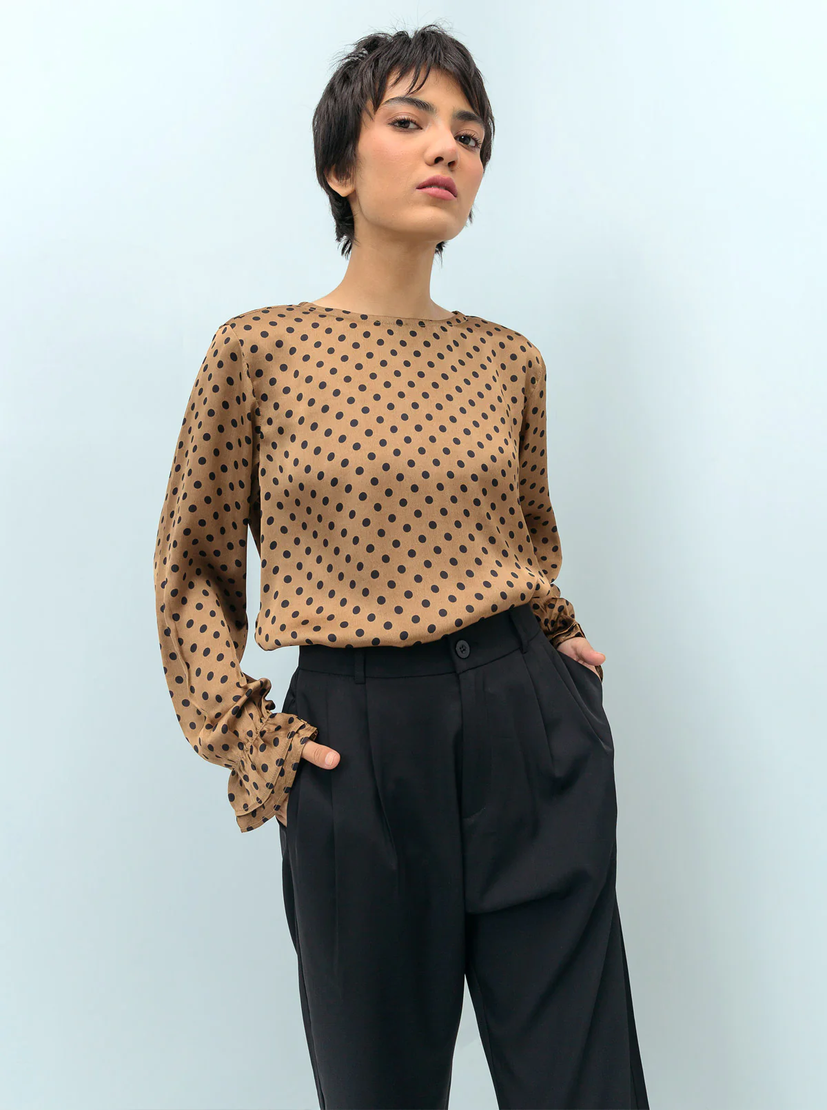 COPPER BROWN POLKA DOTTED BLOUSE - Image 2