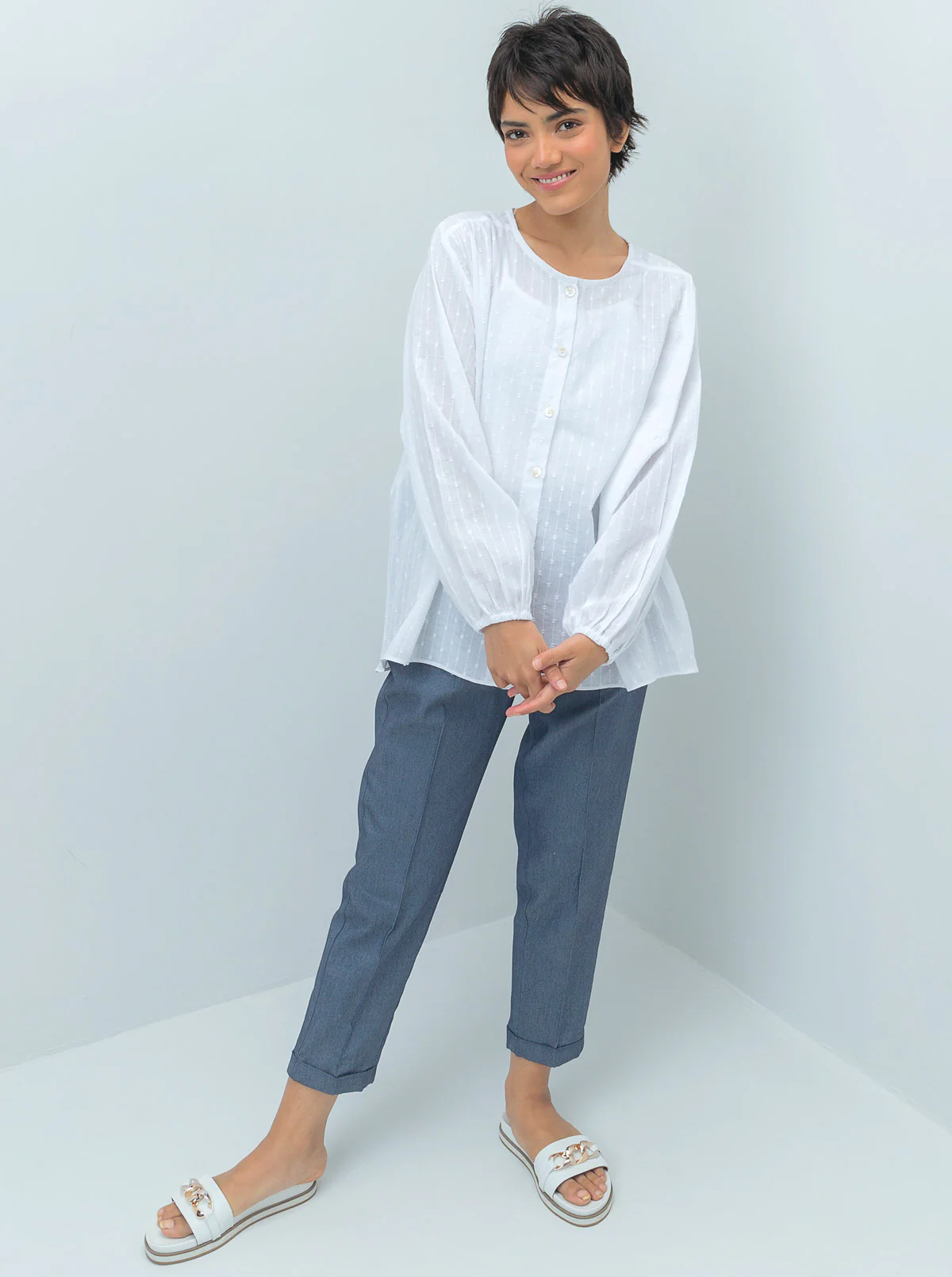 WHITE TEXTURED PLACKET SHIRT - Image 2