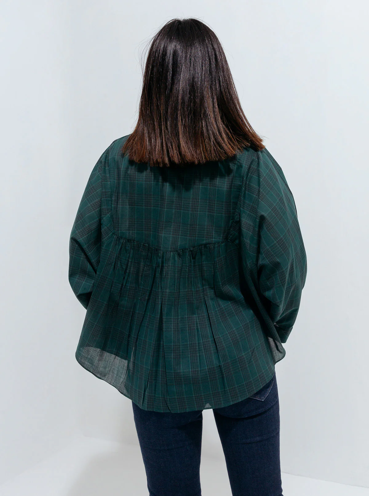 GREEN CHECK GATHERED TOP - Image 4