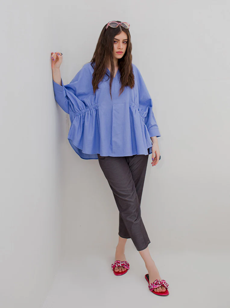 COBALT BLUE GATHERED TOP - Image 2