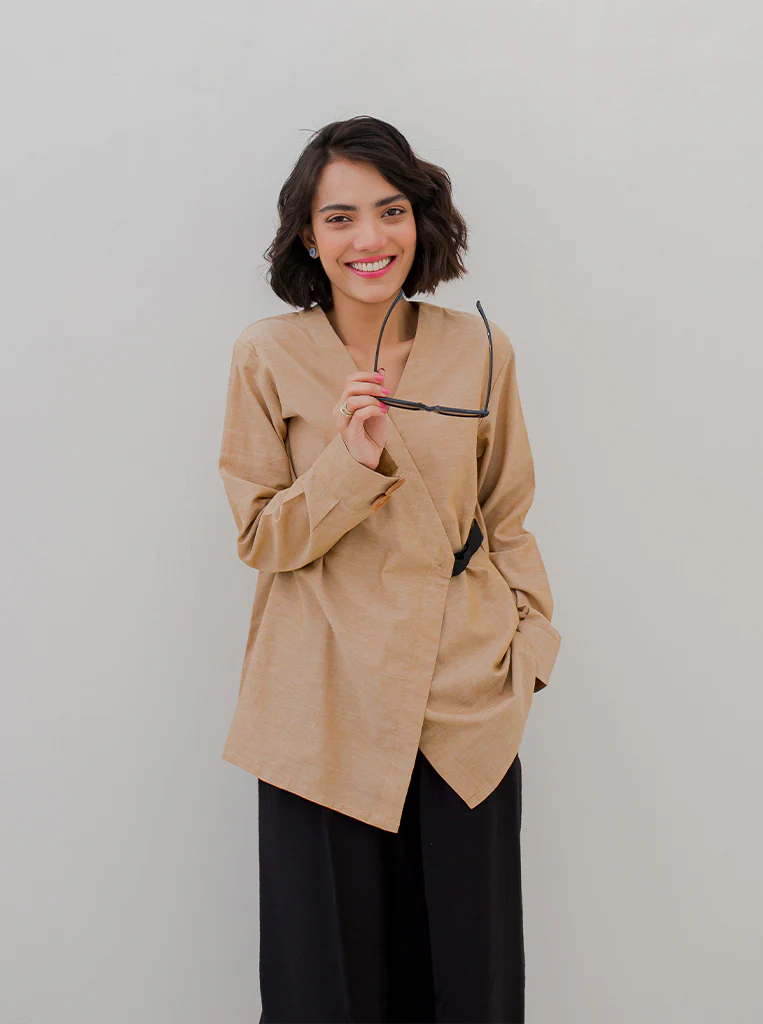 TAN BROWN WRAP TOP - Image 4