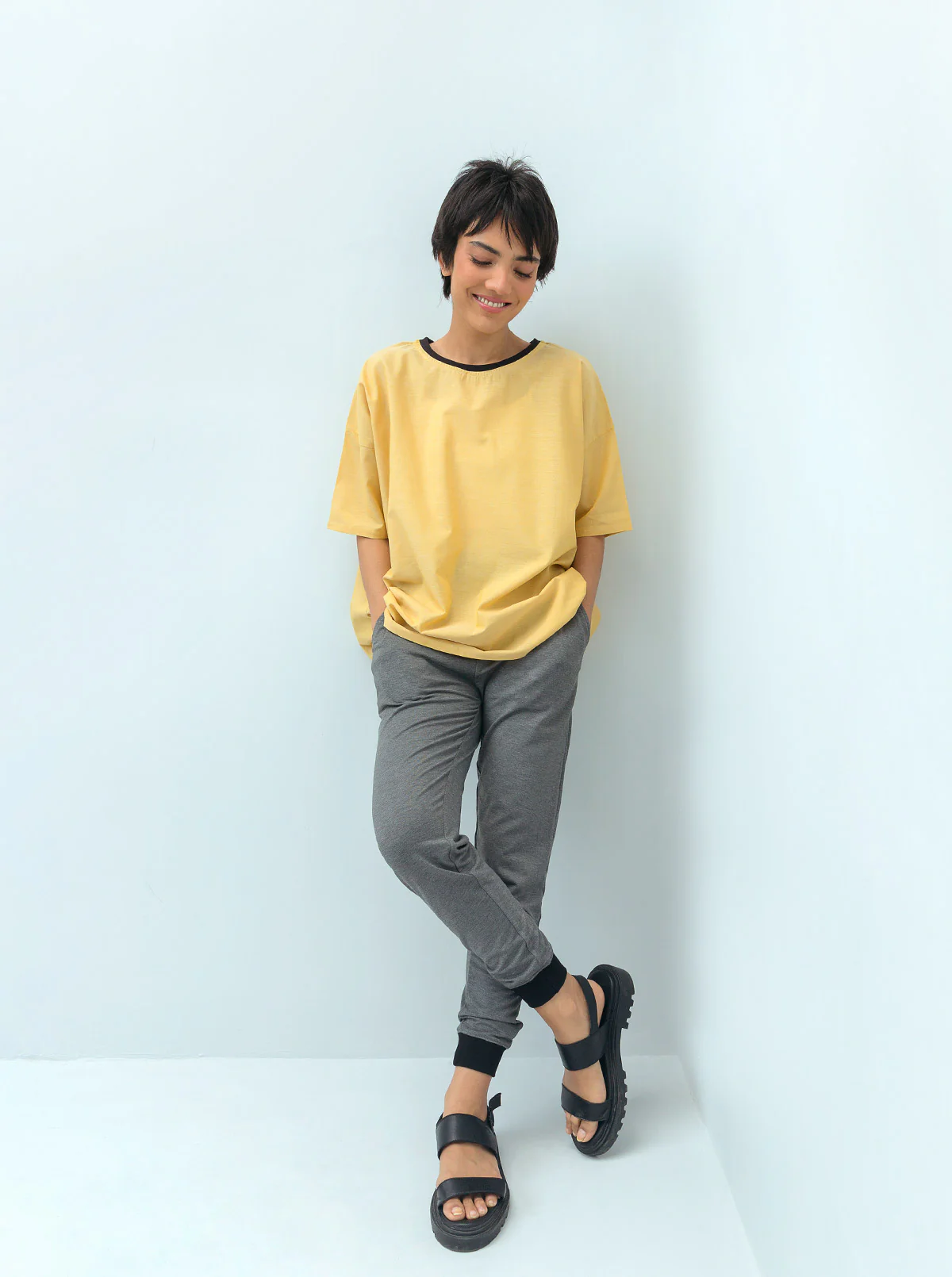 PALE YELLOW RIBBED NECK TOP - Image 2