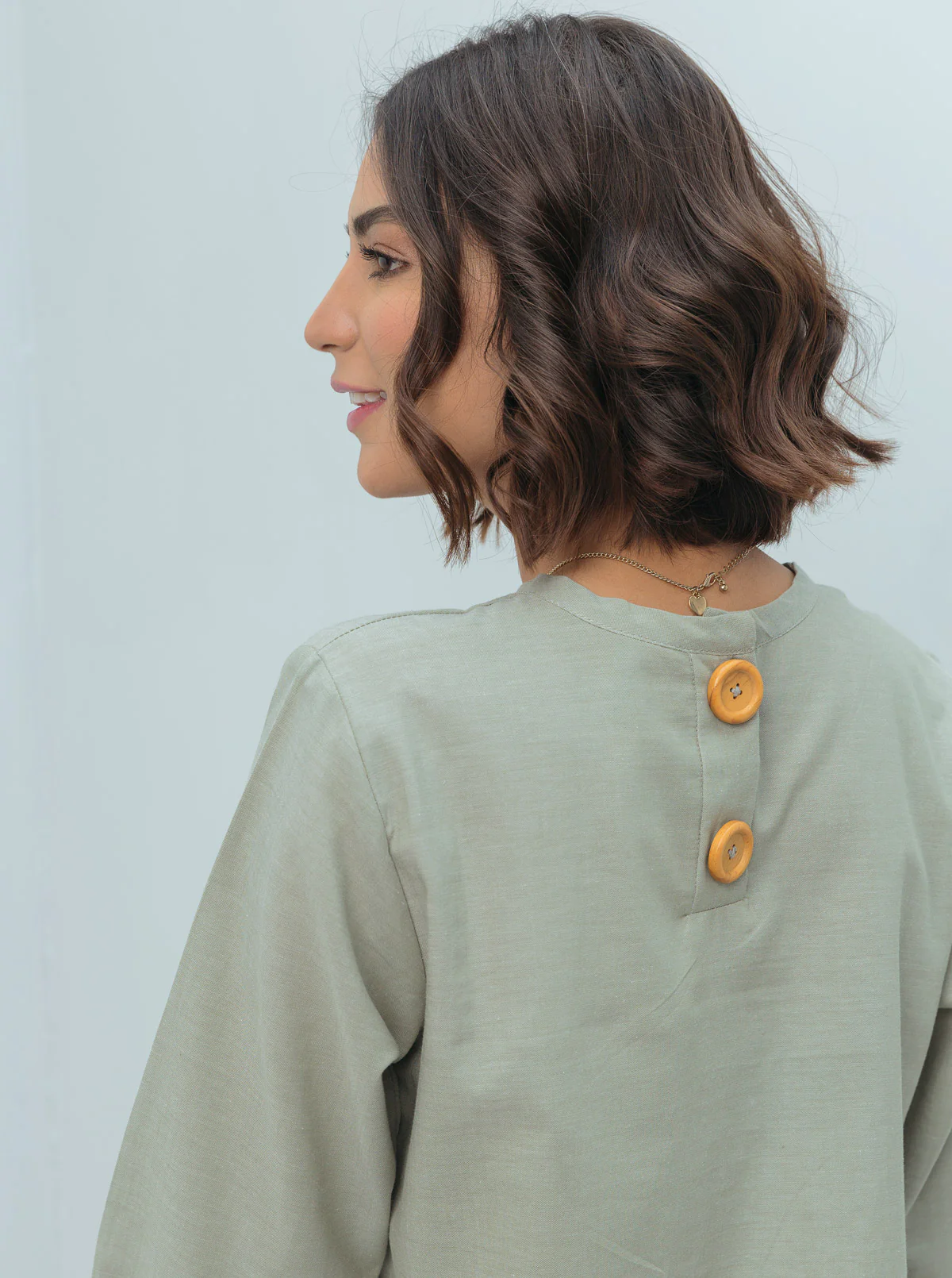 SAGE GREEN ELASTICATED HEM TOP - Image 4