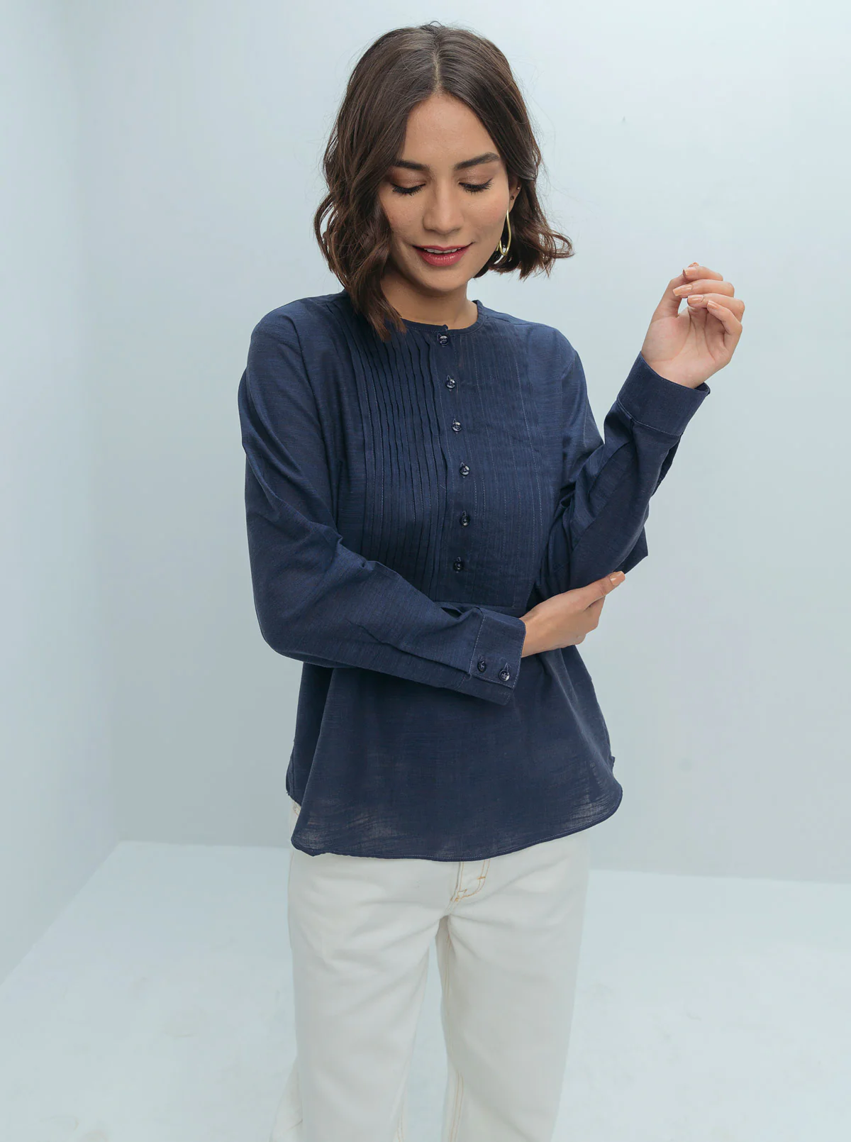 BLUE PLEATED YOKE TOP - Image 2