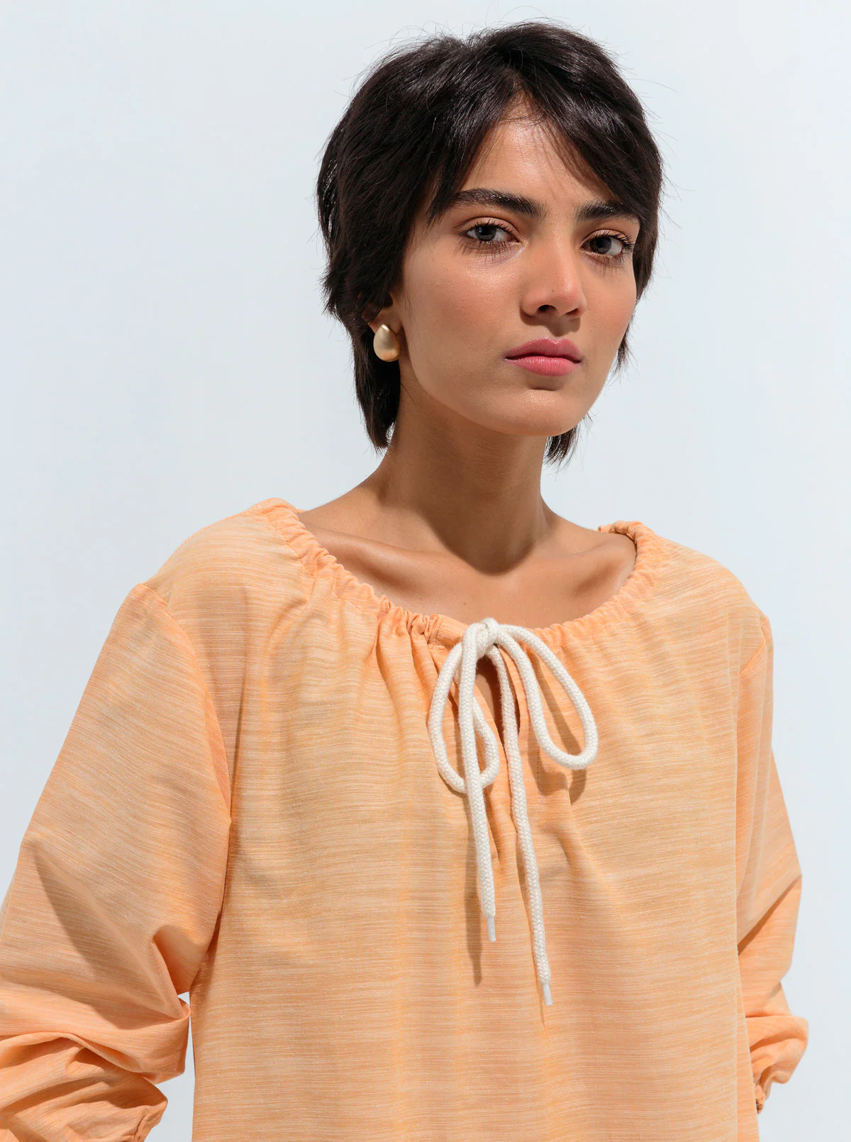 PEACH GATHERED NECK TIE TUNIC - Image 2