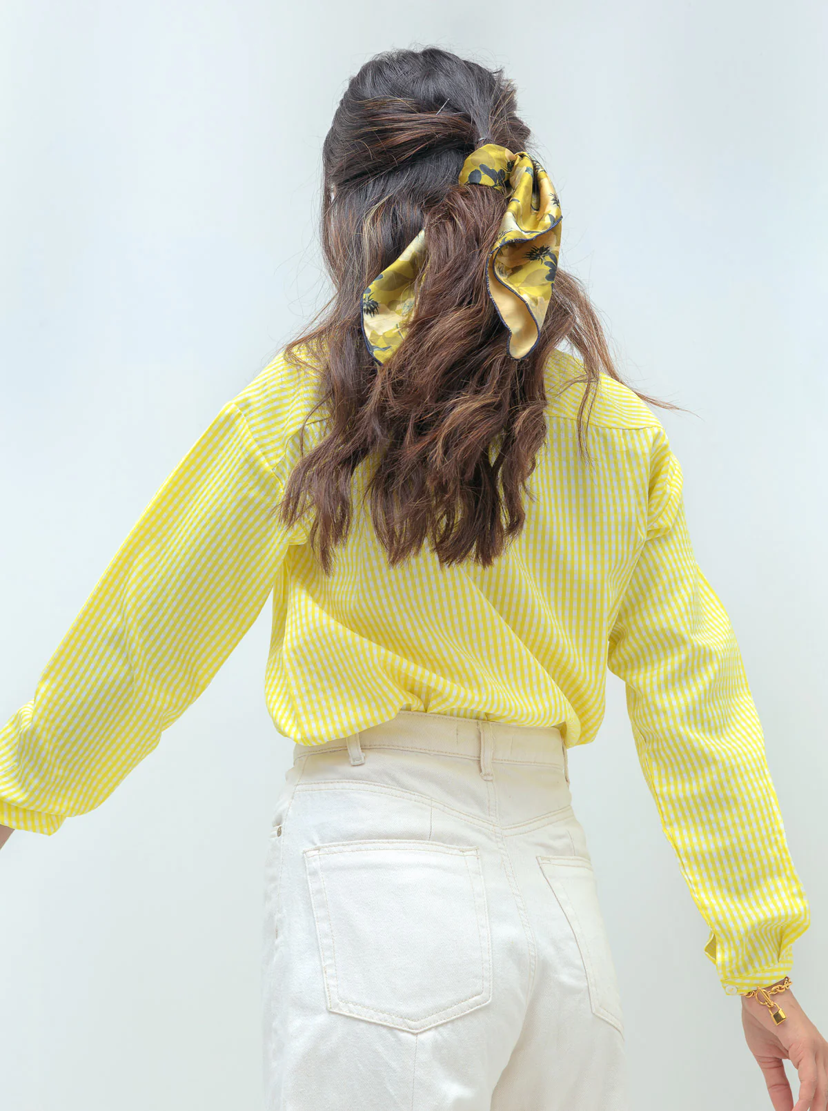 YELLOW CHECK NECK TIE BLOUSE - Image 3