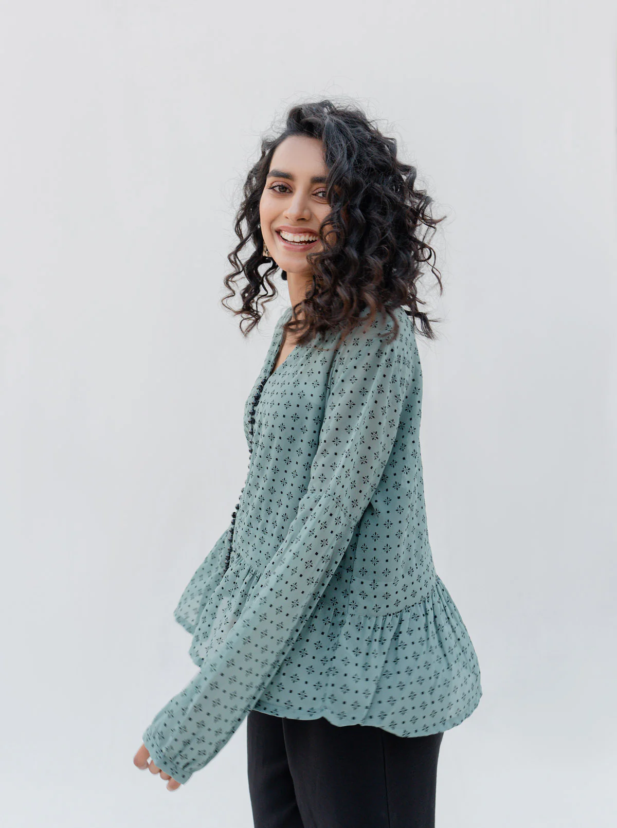 JADE GREEN PRINTED CHIFFON PEPLUM - Image 4