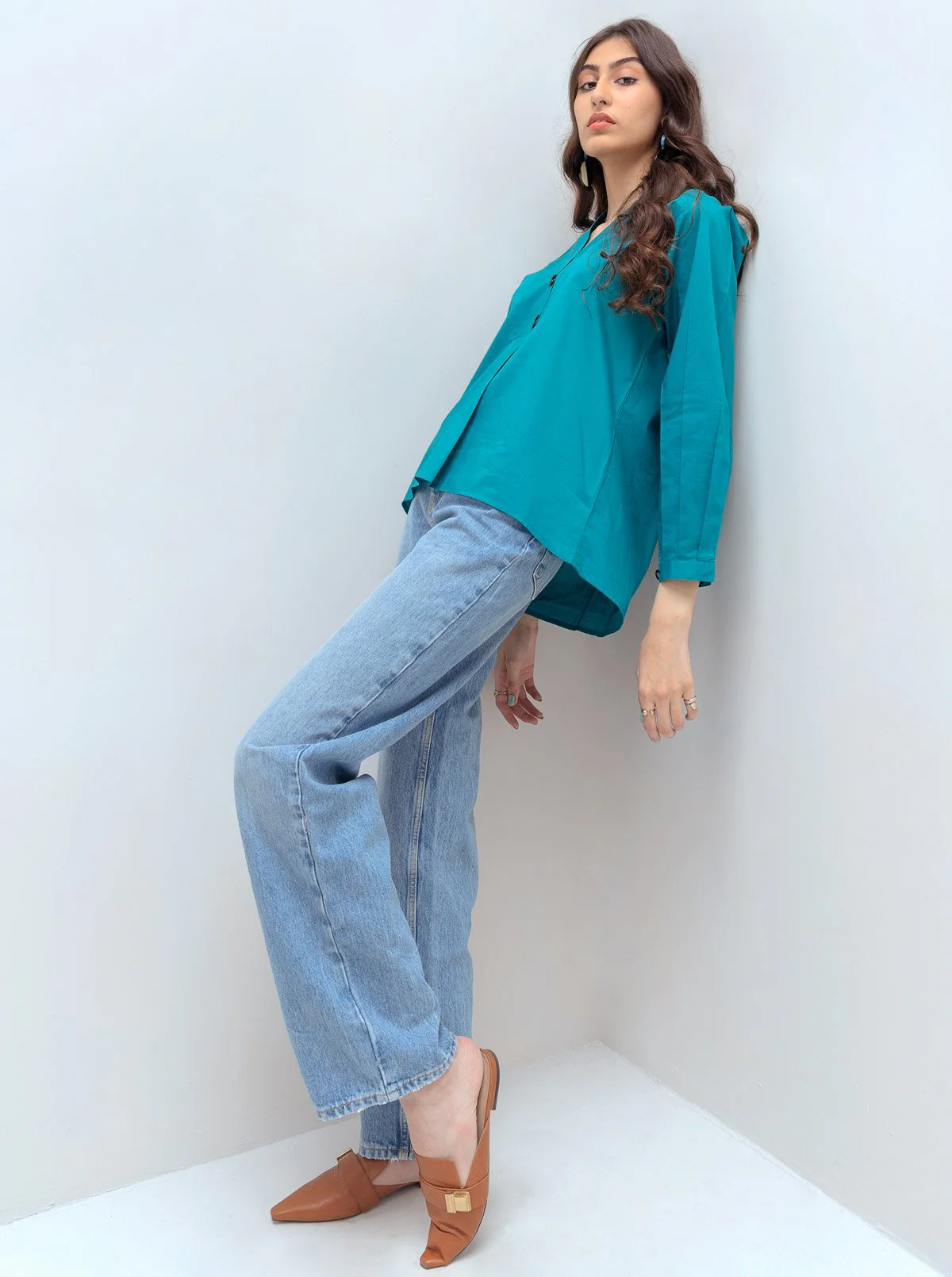 TURQUOISE OVERSIZED PLACKET TOP - Image 3