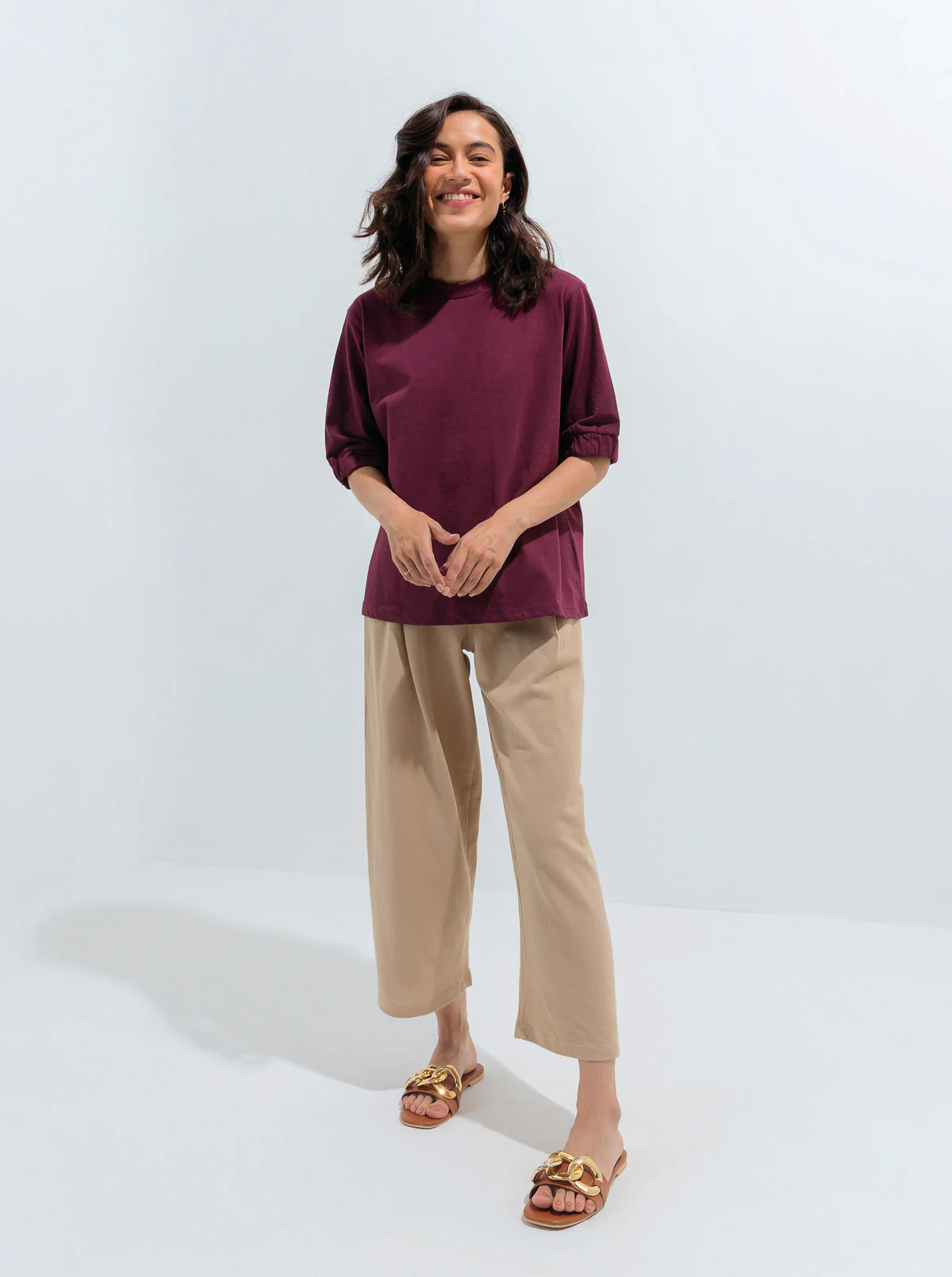 MAROON GATHERED SLEEVE T-SHIRT - Image 4