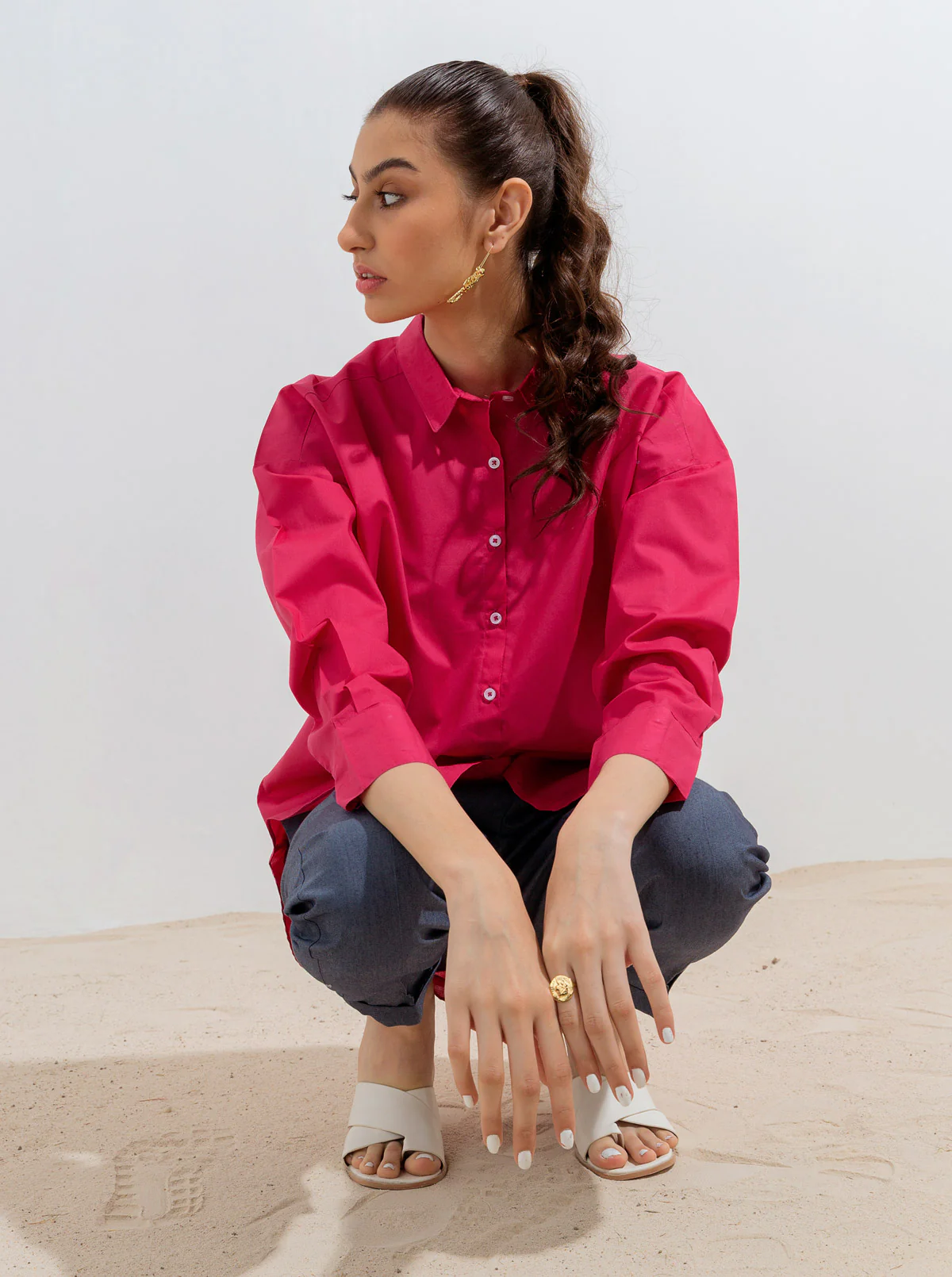 ROSE RED LONG BUTTONED SHIRT - Image 3