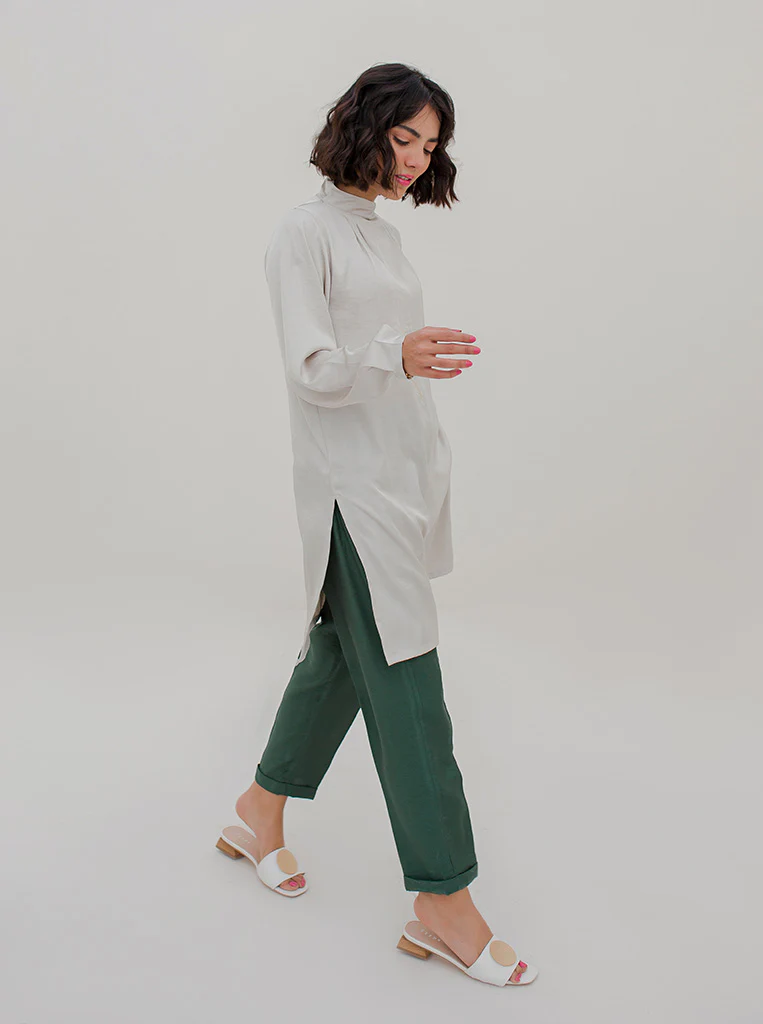 IVORY MOCK NECK SILK TUNIC - Image 3