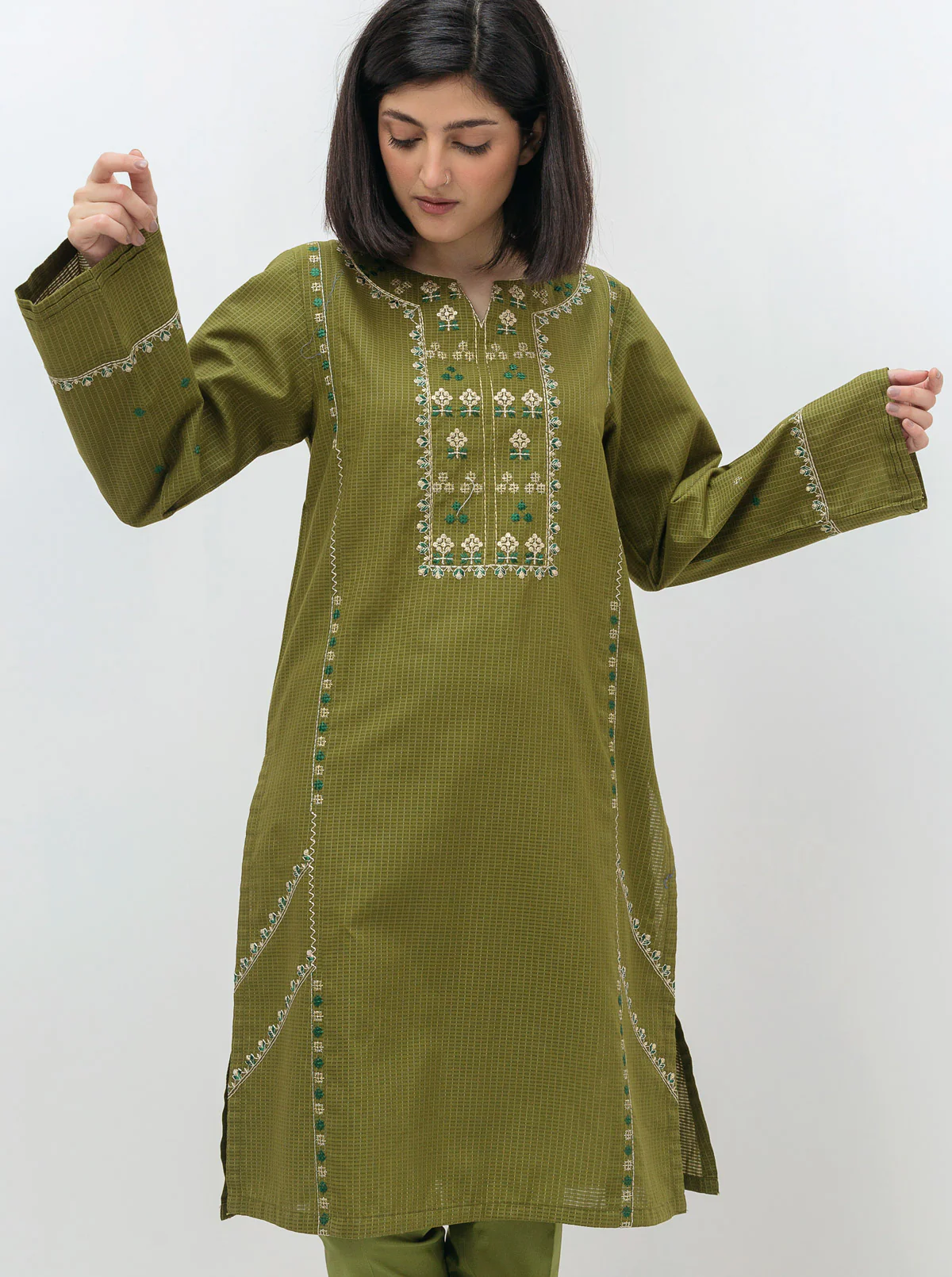 2 PIECE EMBROIDERED TEXTURED SUIT (LUXURY PRET) - Image 2