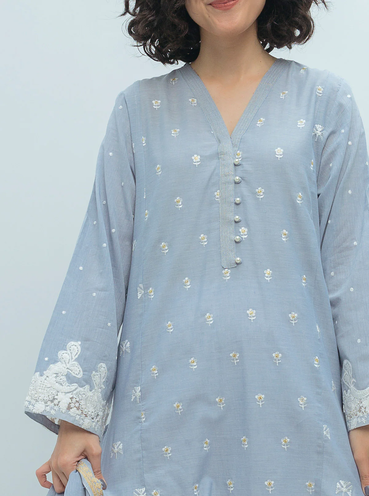 2 PIECE EMBROIDERED CHAMBRAY SUIT (PRET) - Image 2