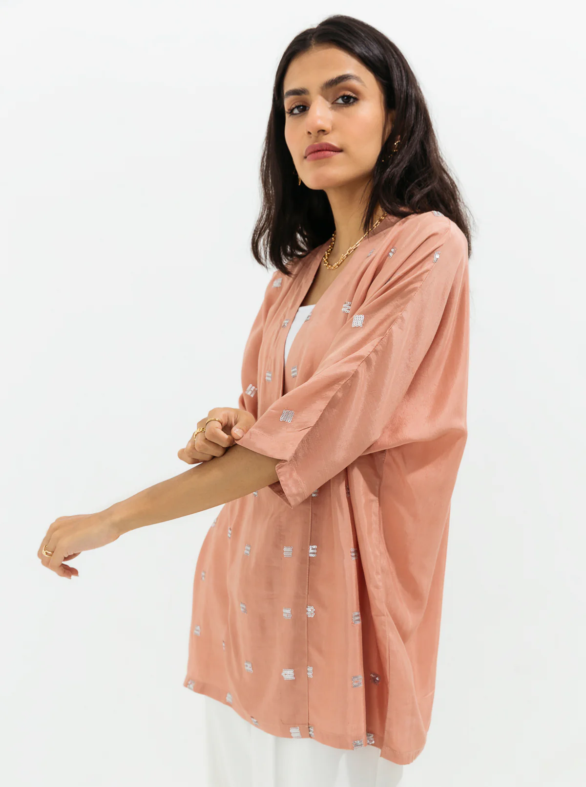 Mink Sequin Wrap Around Silk Top - Image 2