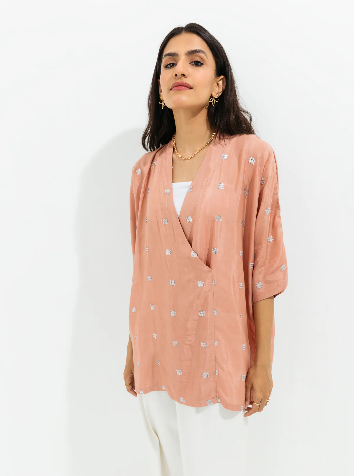 Mink Sequin Wrap Around Silk Top - Image 3